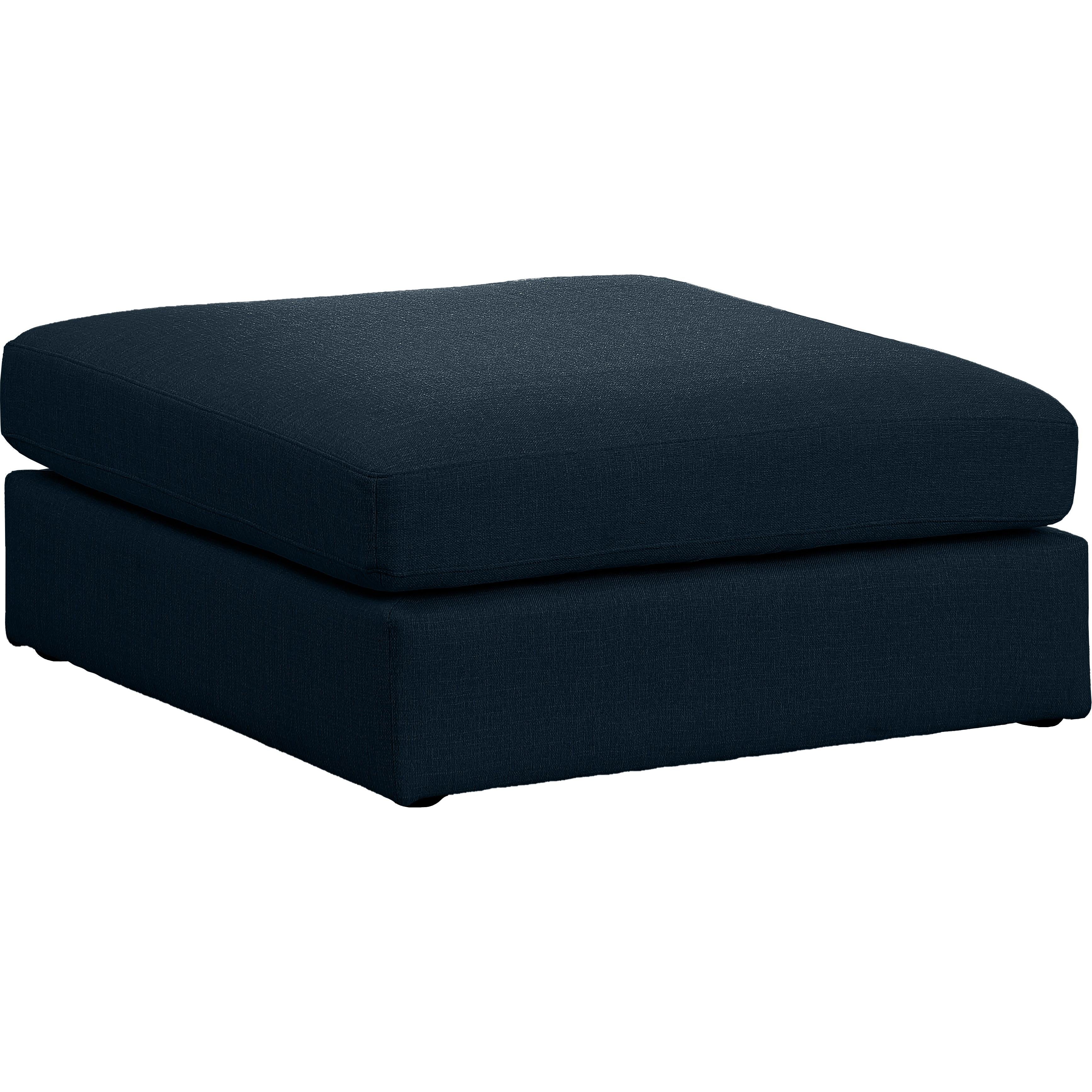 Meridian Beckham Navy Durable Linen Textured Fabric Ottoman