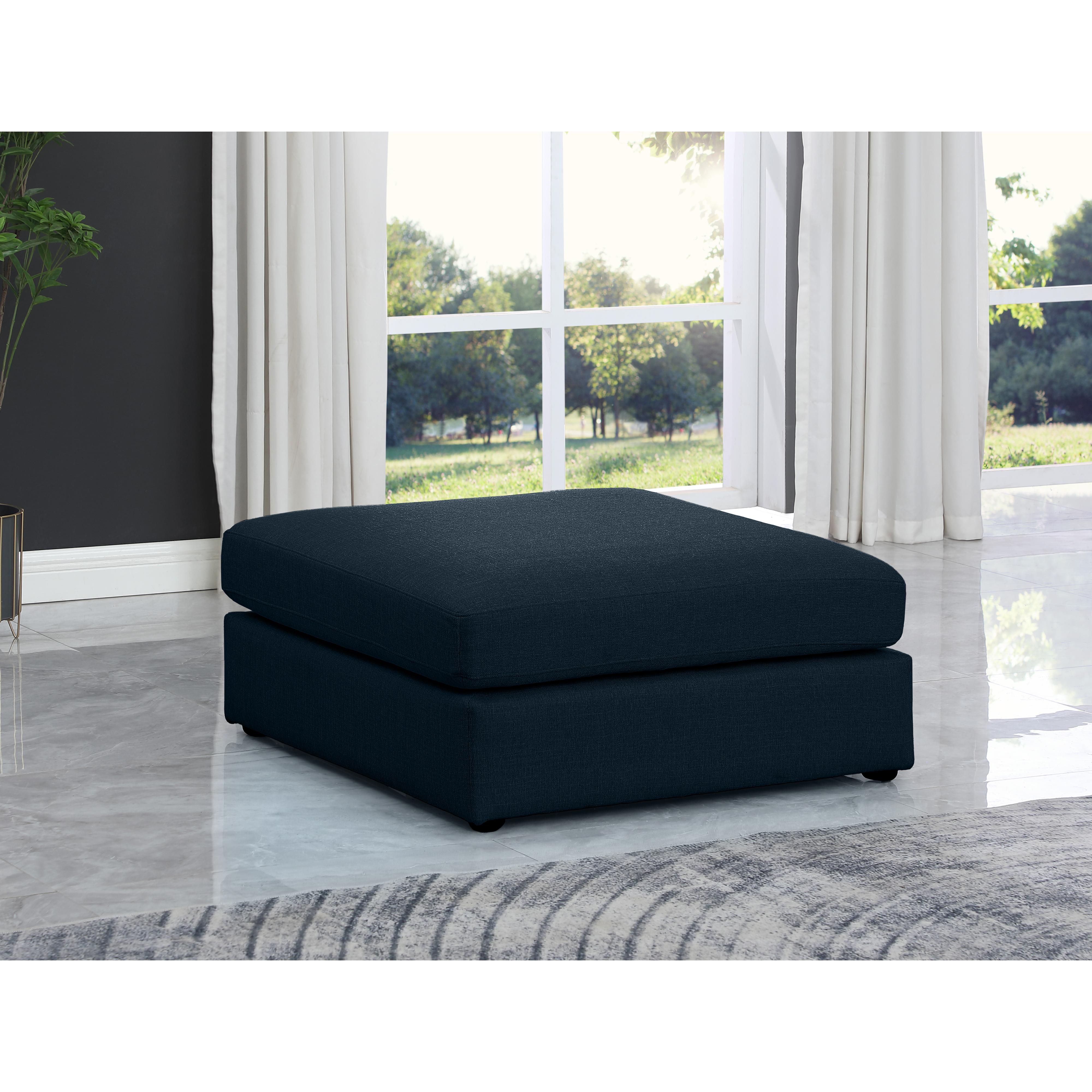 Meridian Beckham Navy Durable Linen Textured Fabric Ottoman