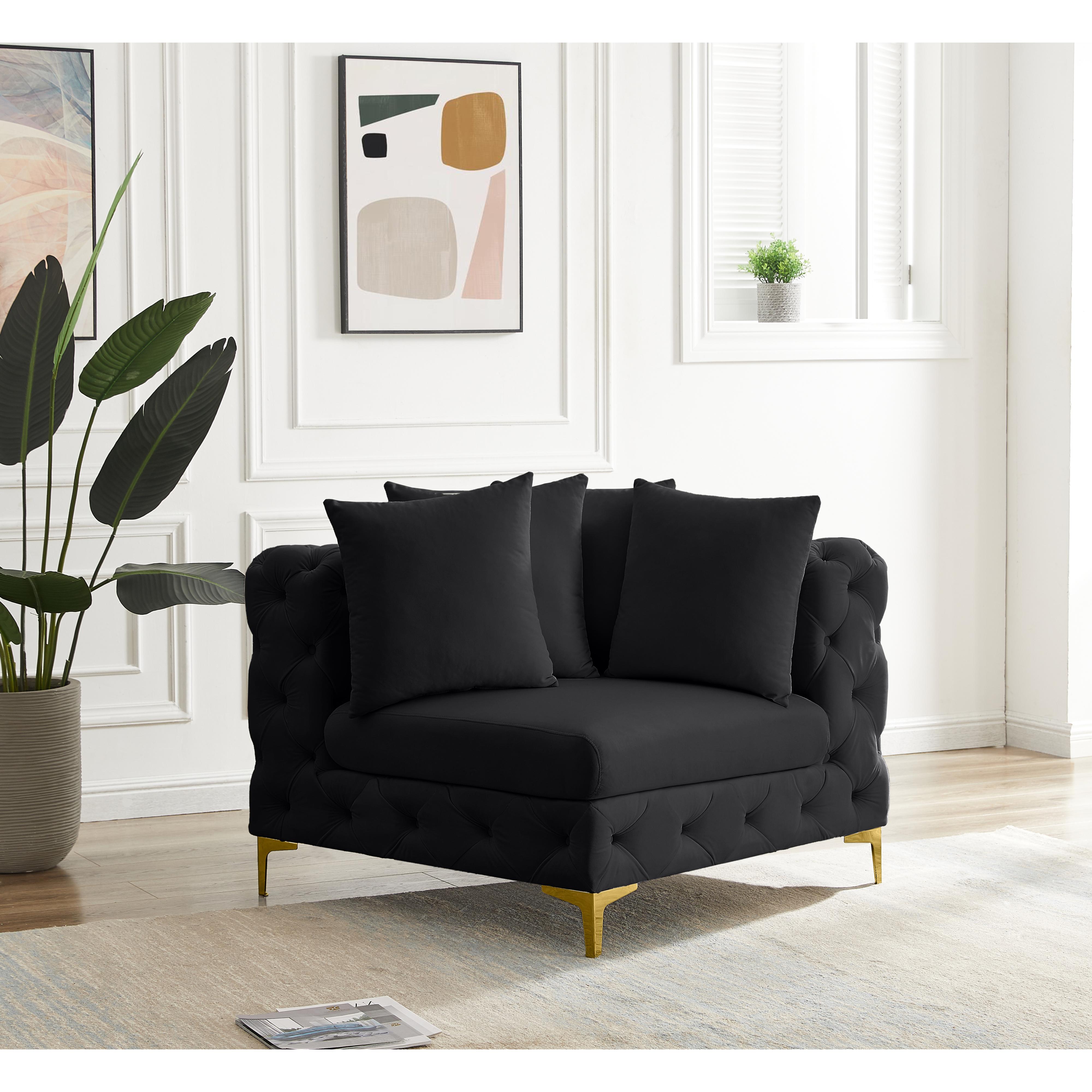 Meridian Tremblay Black Velvet Corner Chair