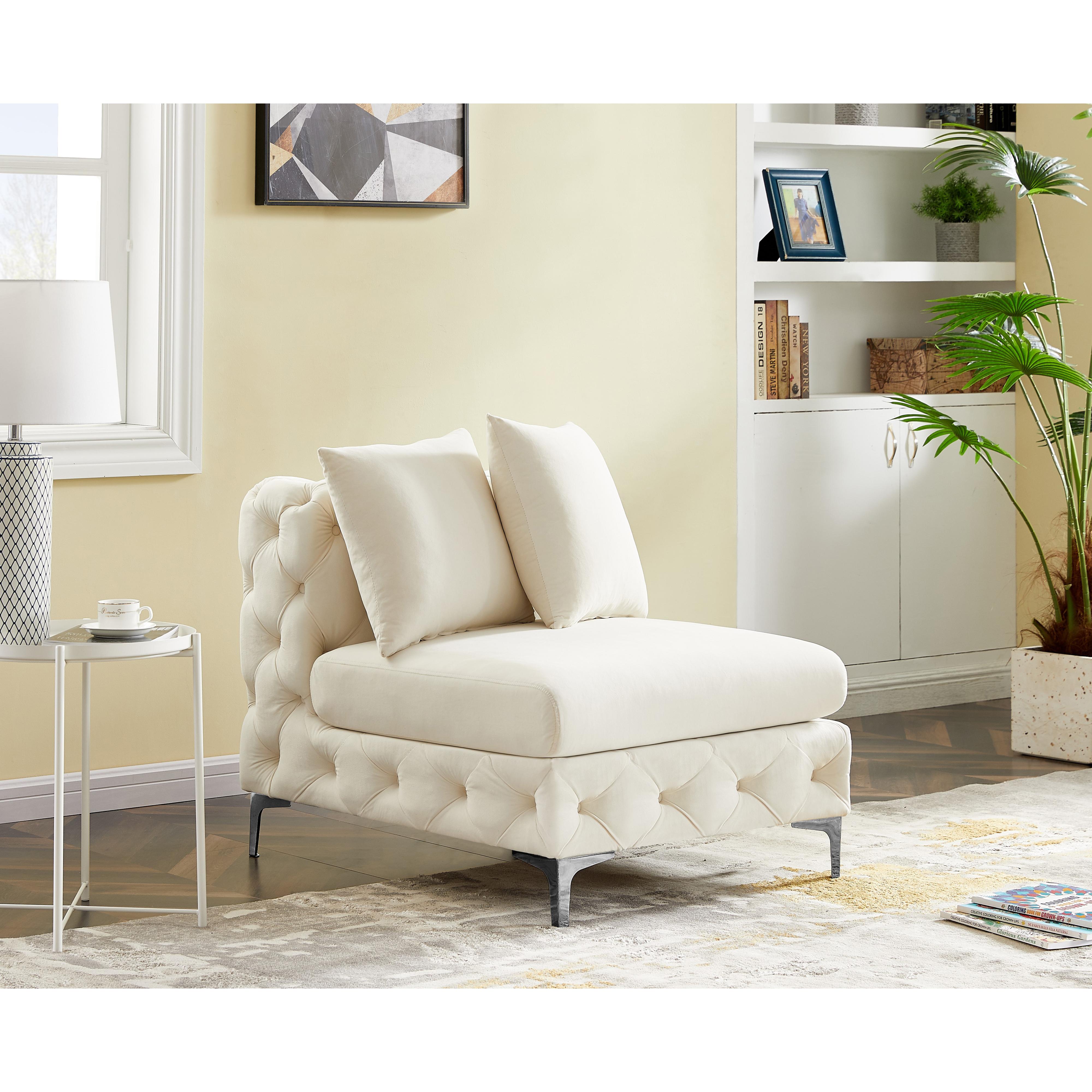 Meridian Tremblay Cream Velvet Armless Chair