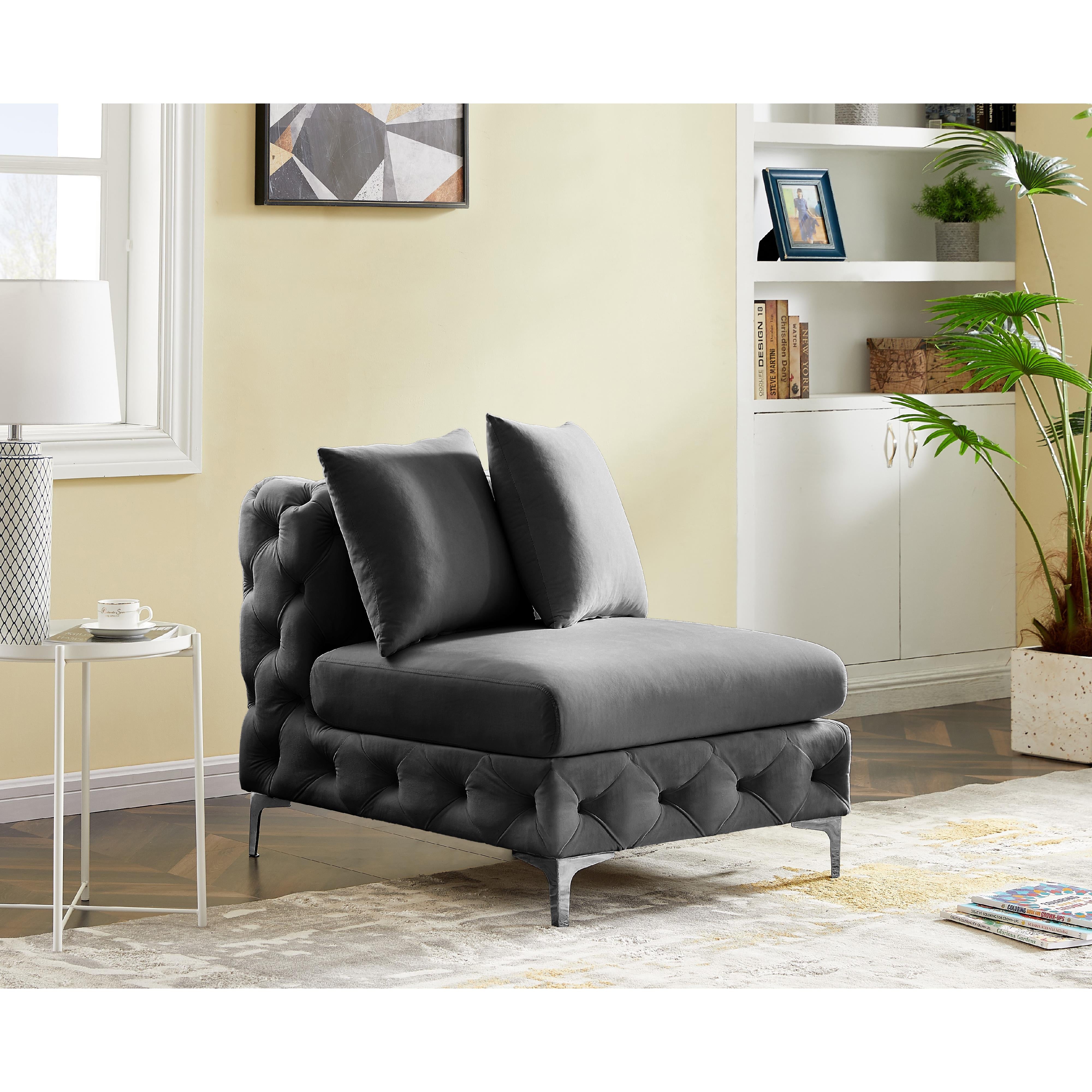 Meridian Tremblay Grey Velvet Armless Chair