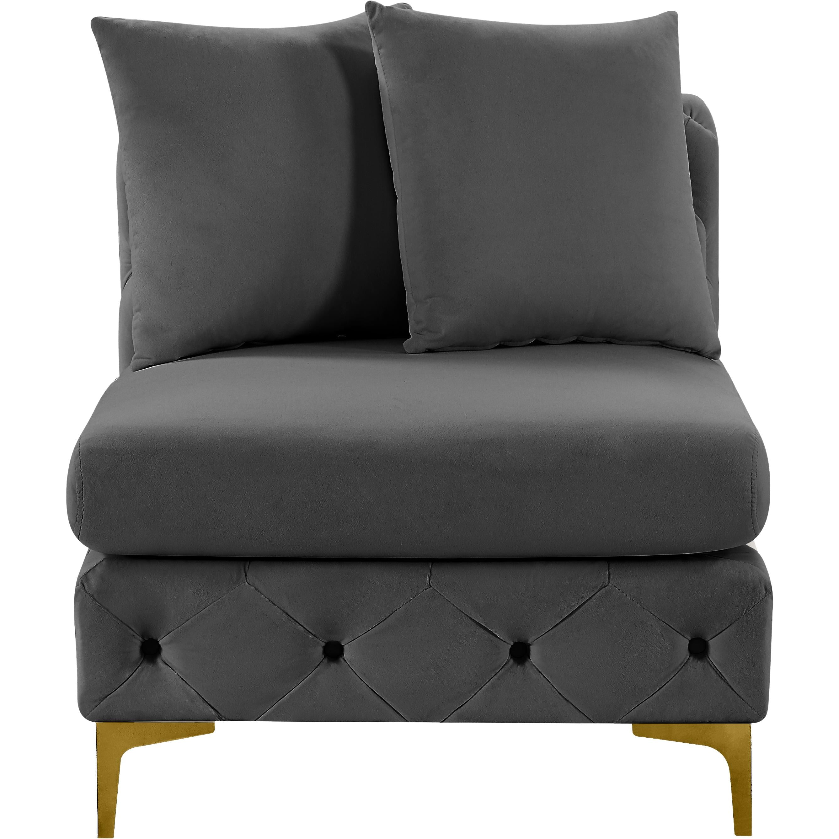 Meridian Tremblay Grey Velvet Armless Chair