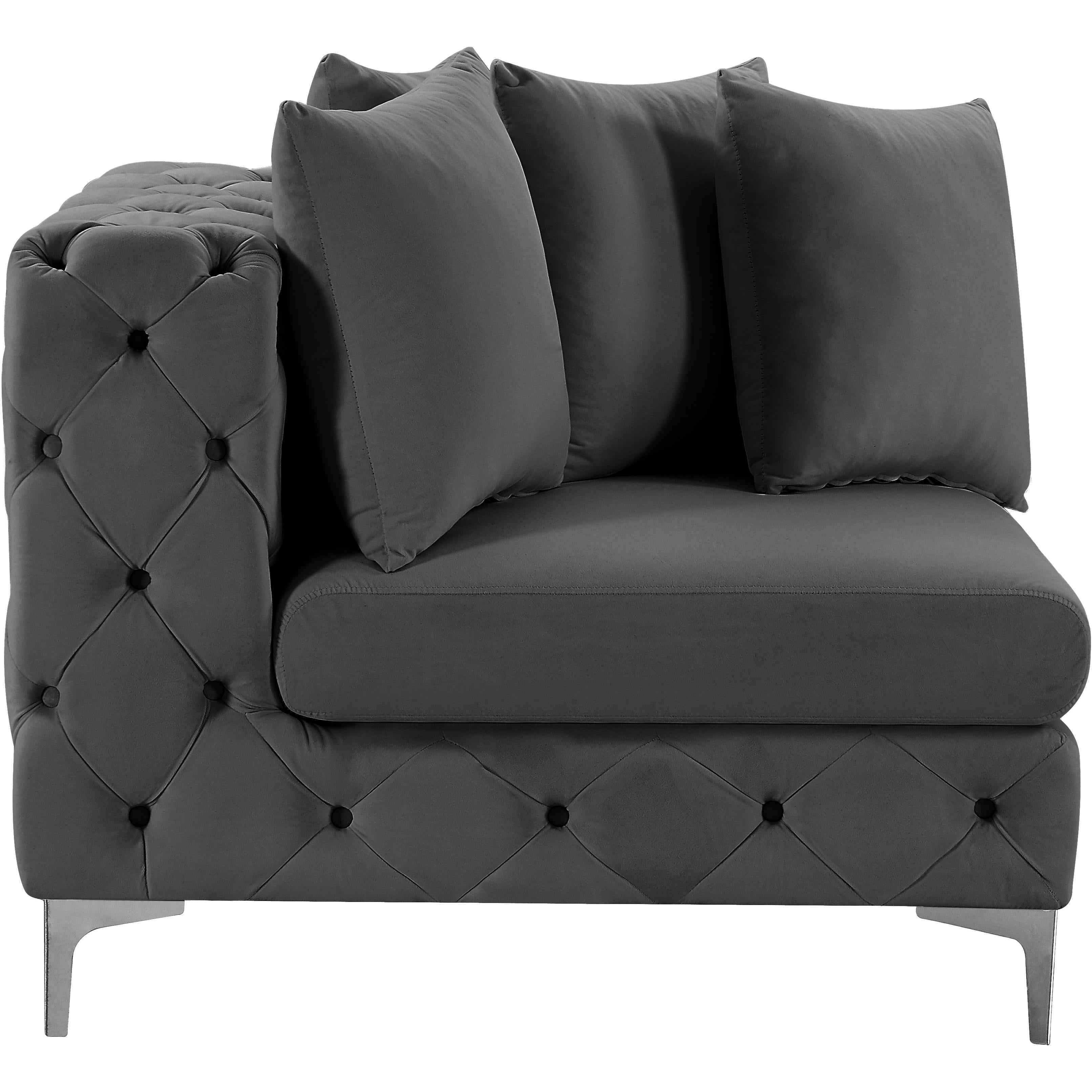 Meridian Tremblay Grey Velvet Corner Chair