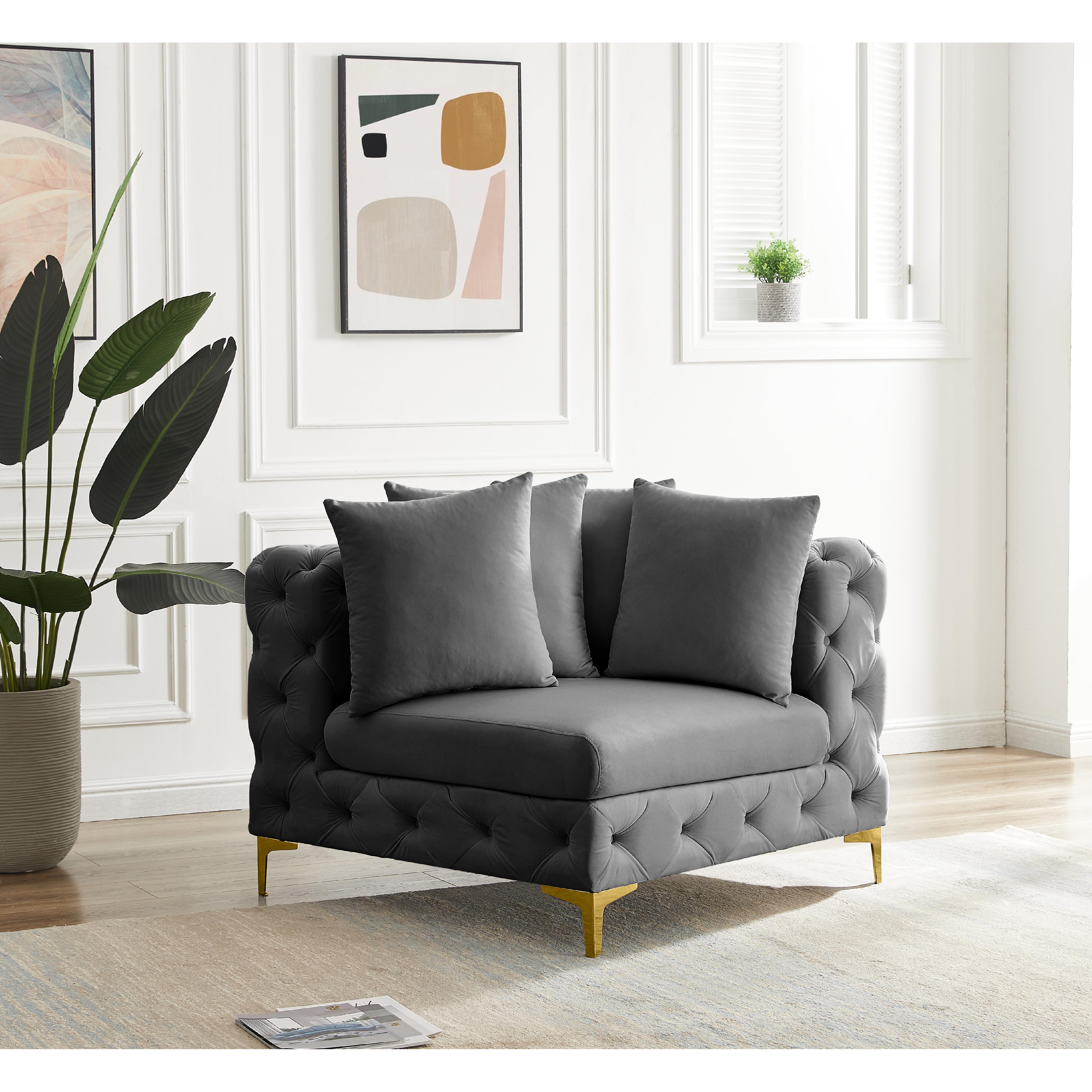 Meridian Tremblay Grey Velvet Corner Chair