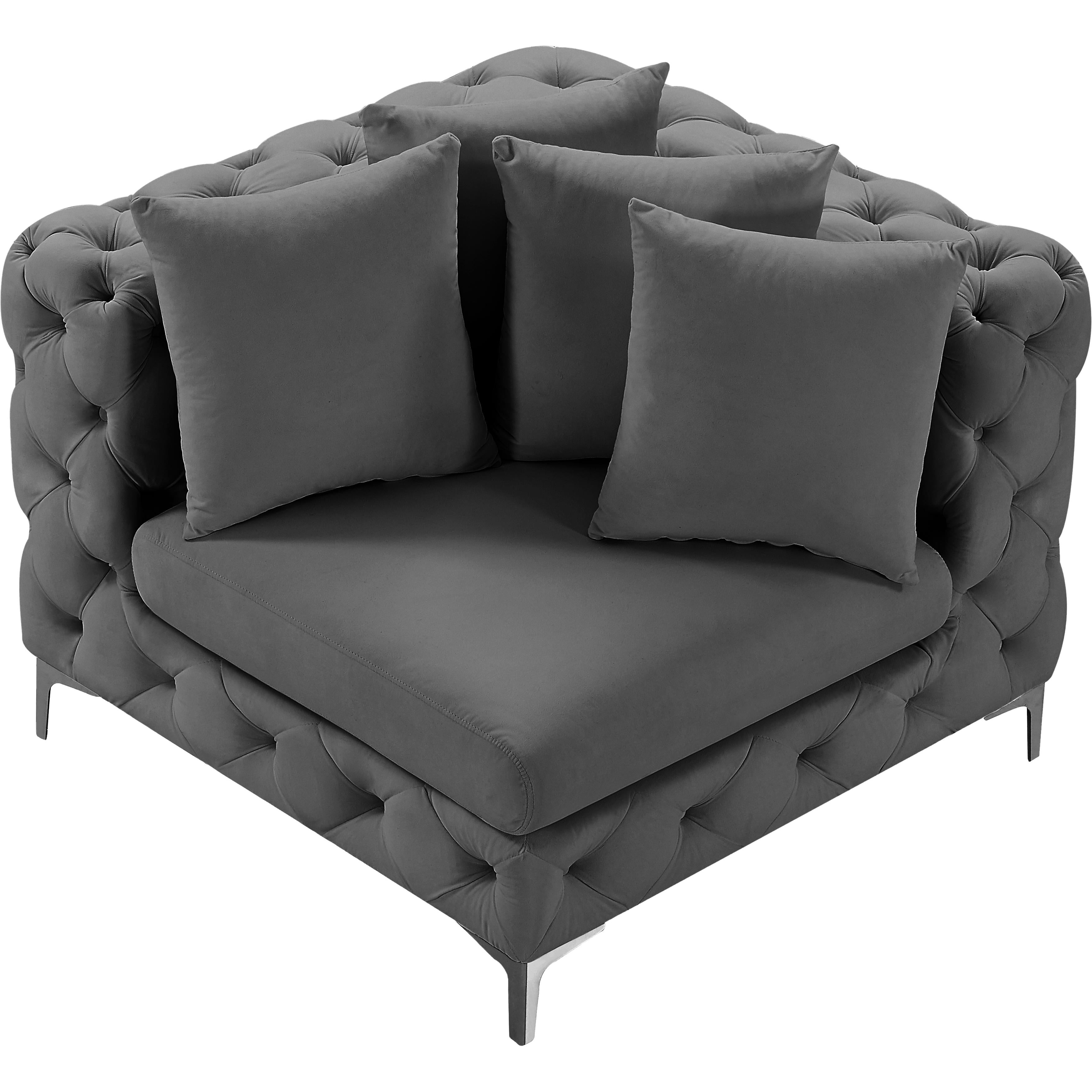 Meridian Tremblay Grey Velvet Corner Chair