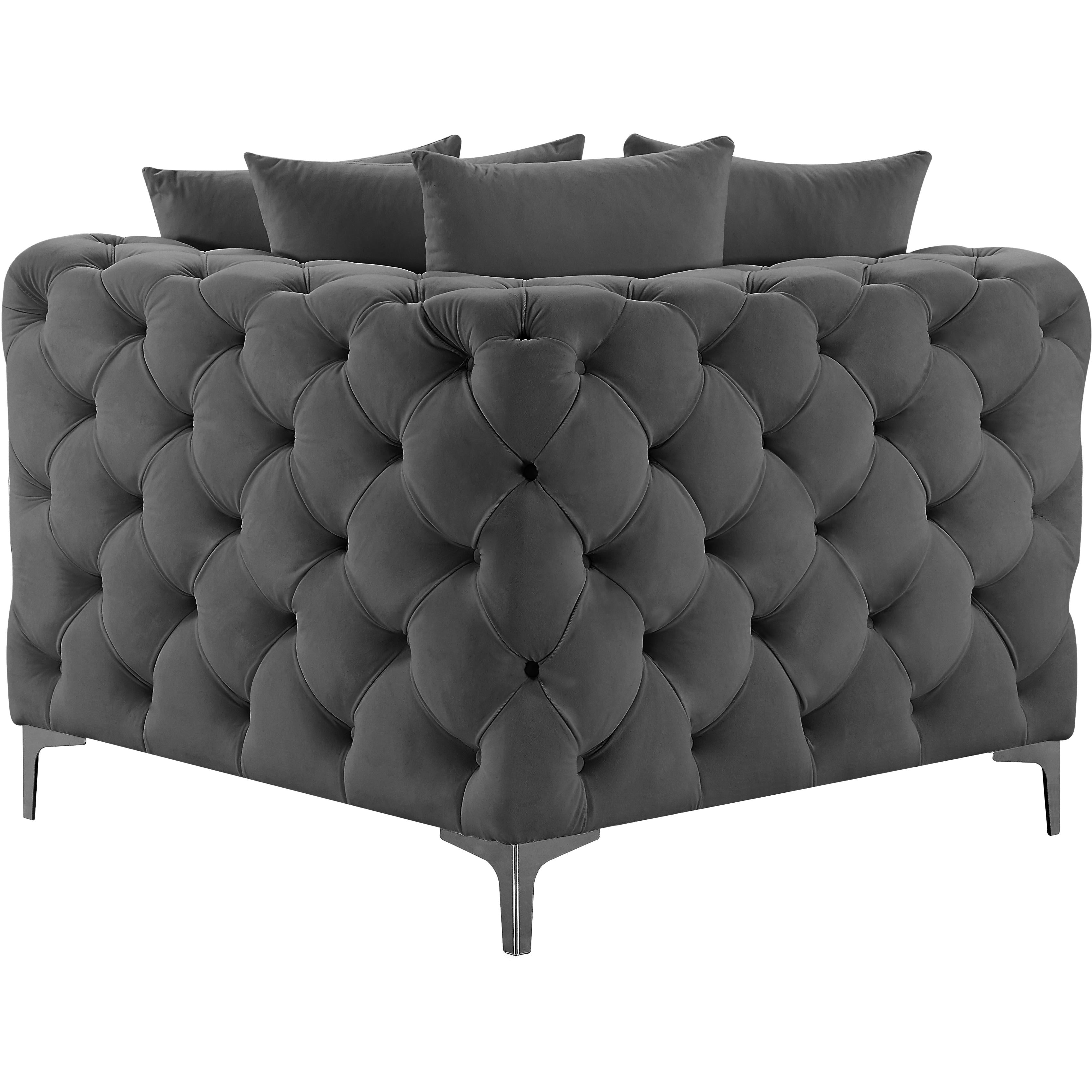 Meridian Tremblay Grey Velvet Corner Chair