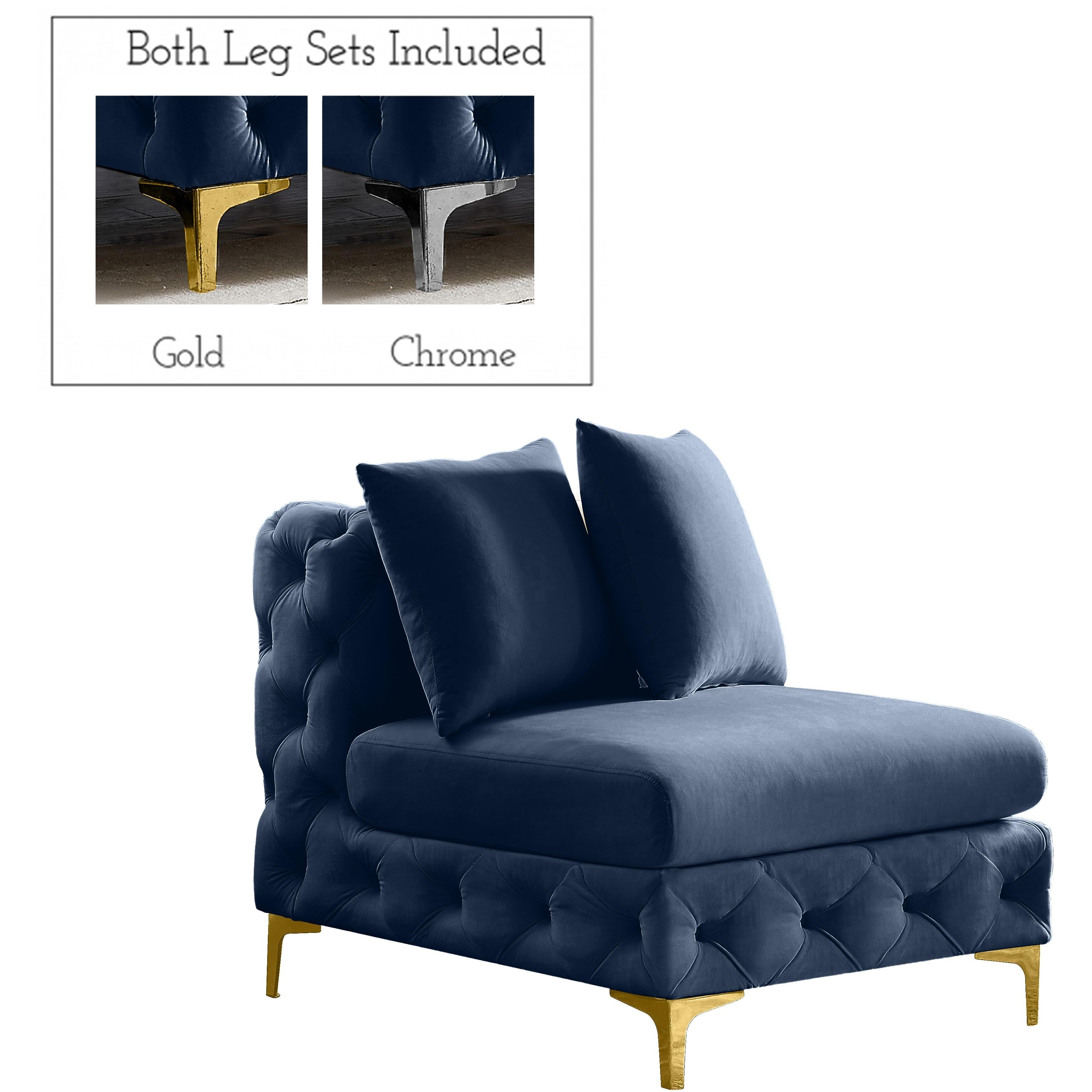 Meridian Tremblay Navy Velvet Armless Chair