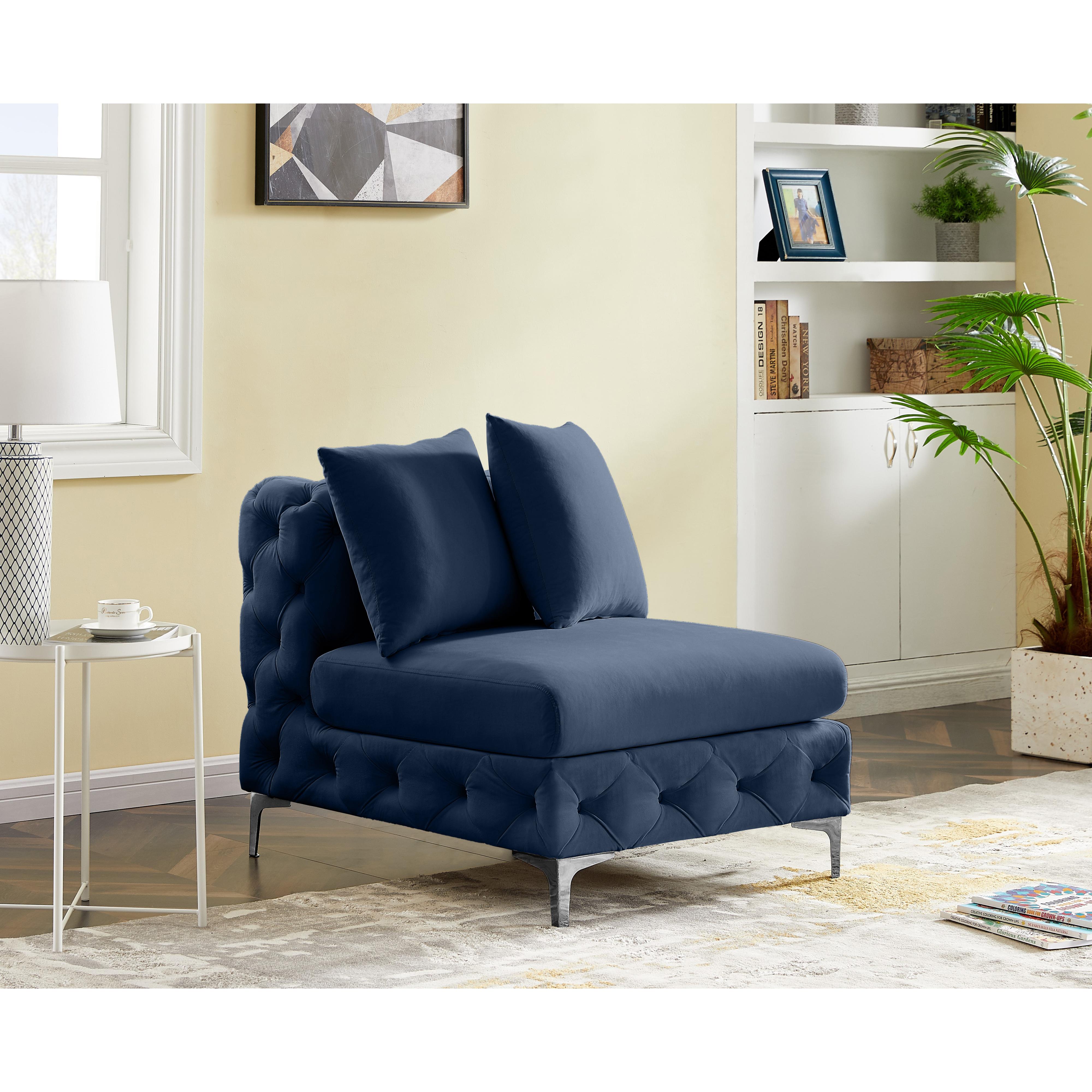 Meridian Tremblay Navy Velvet Armless Chair