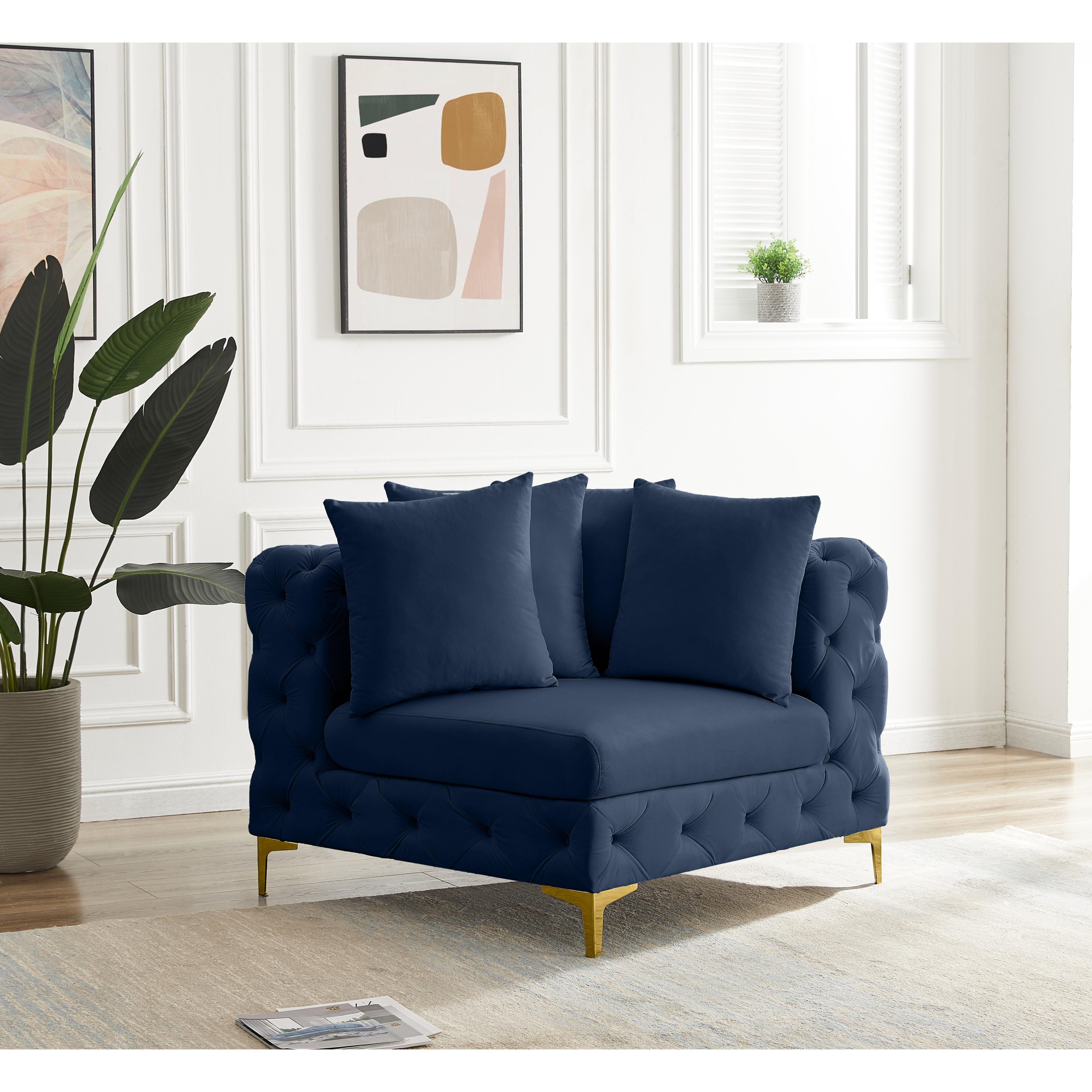 Meridian Tremblay Navy Velvet Corner Chair