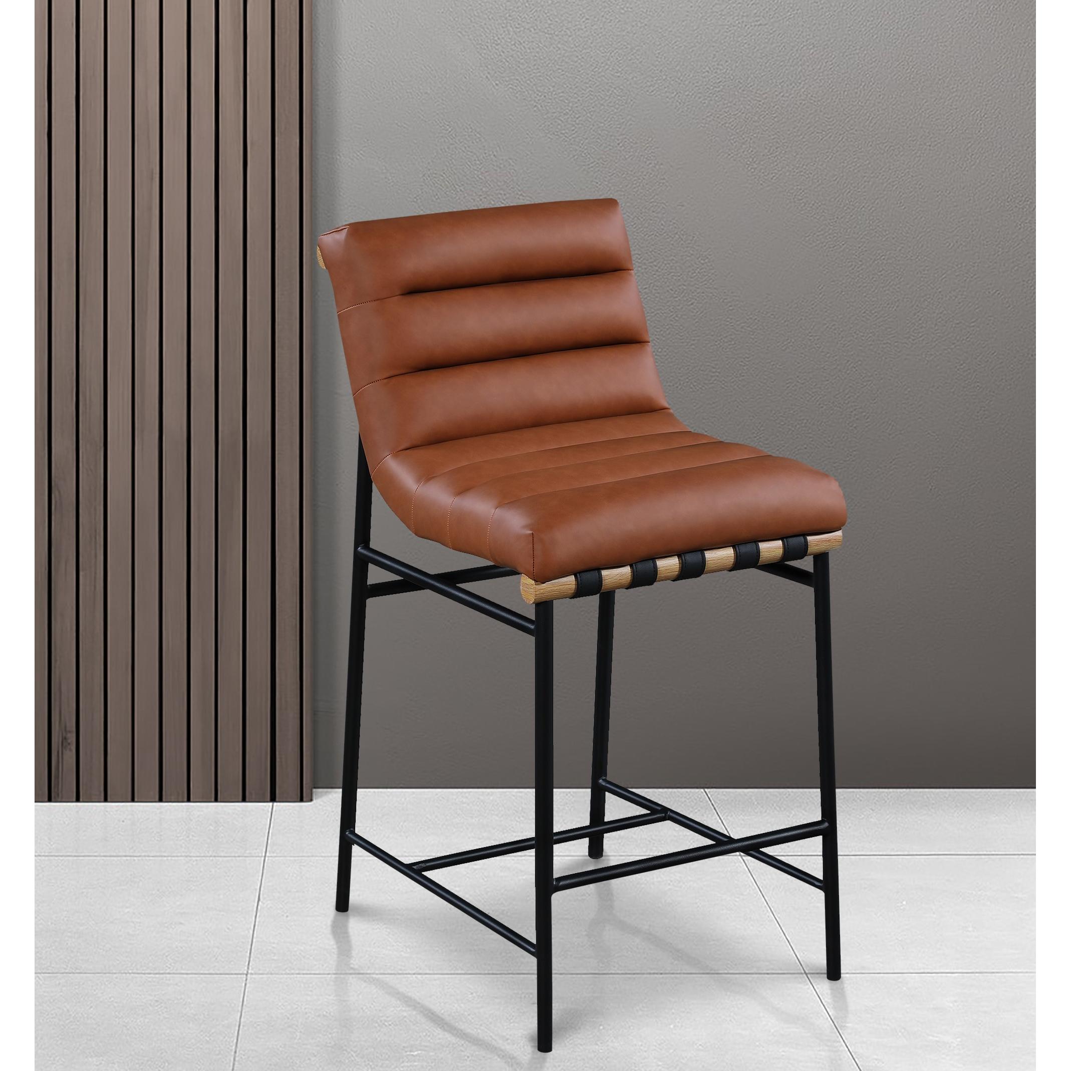 Meridian Burke Cognac Vegan Leather Counter Stool