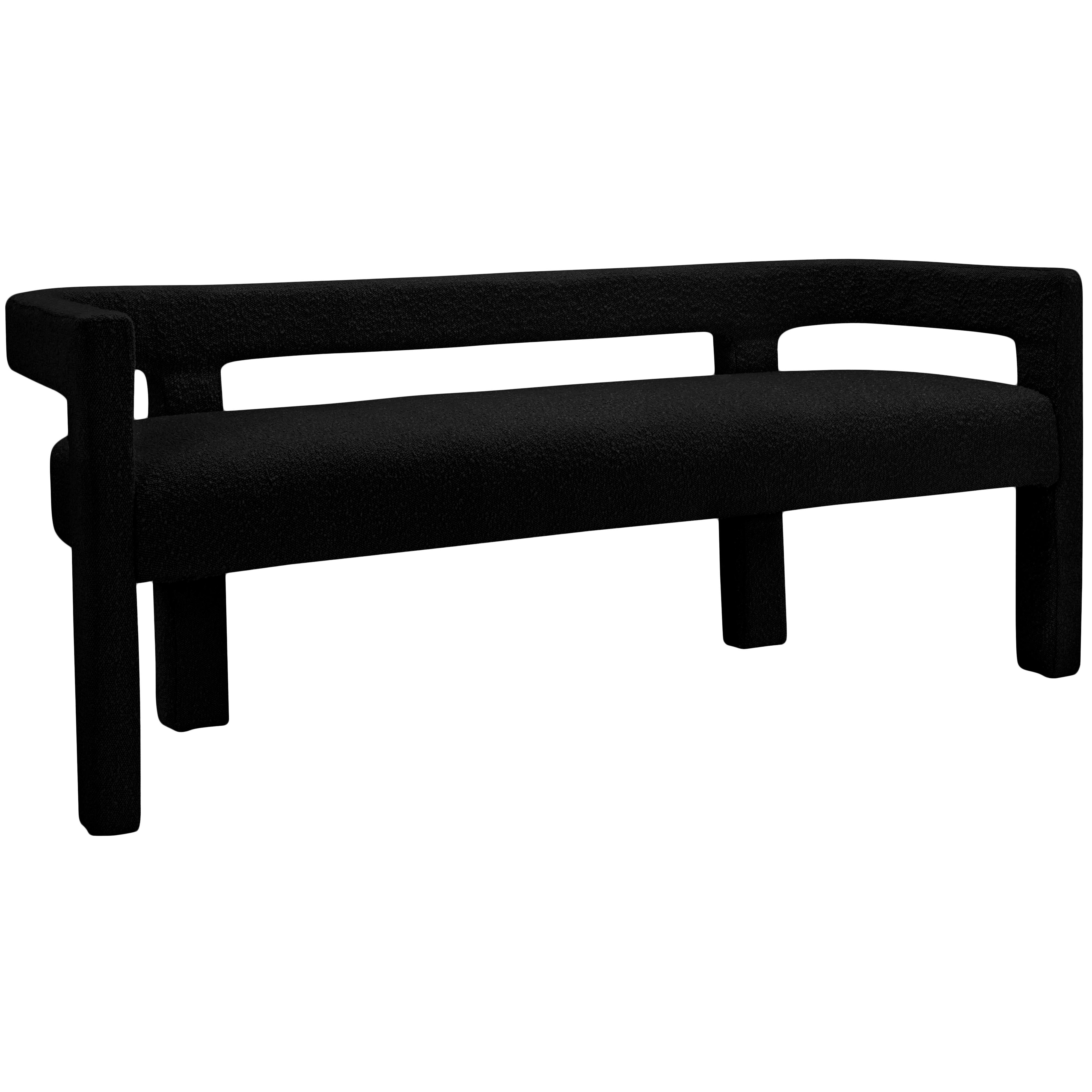 Meridian Athena Black Boucle Fabric Bench