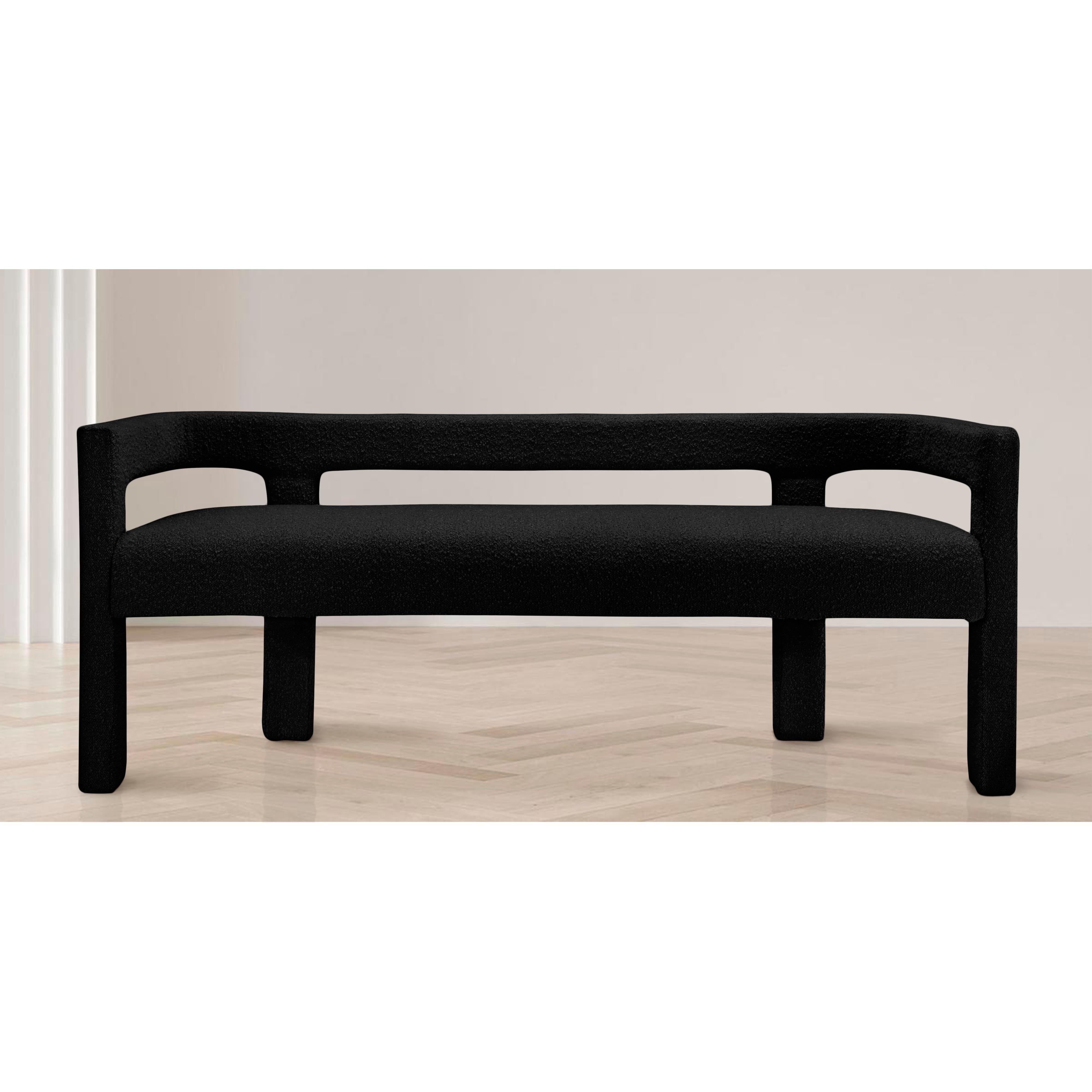 Meridian Athena Black Boucle Fabric Bench