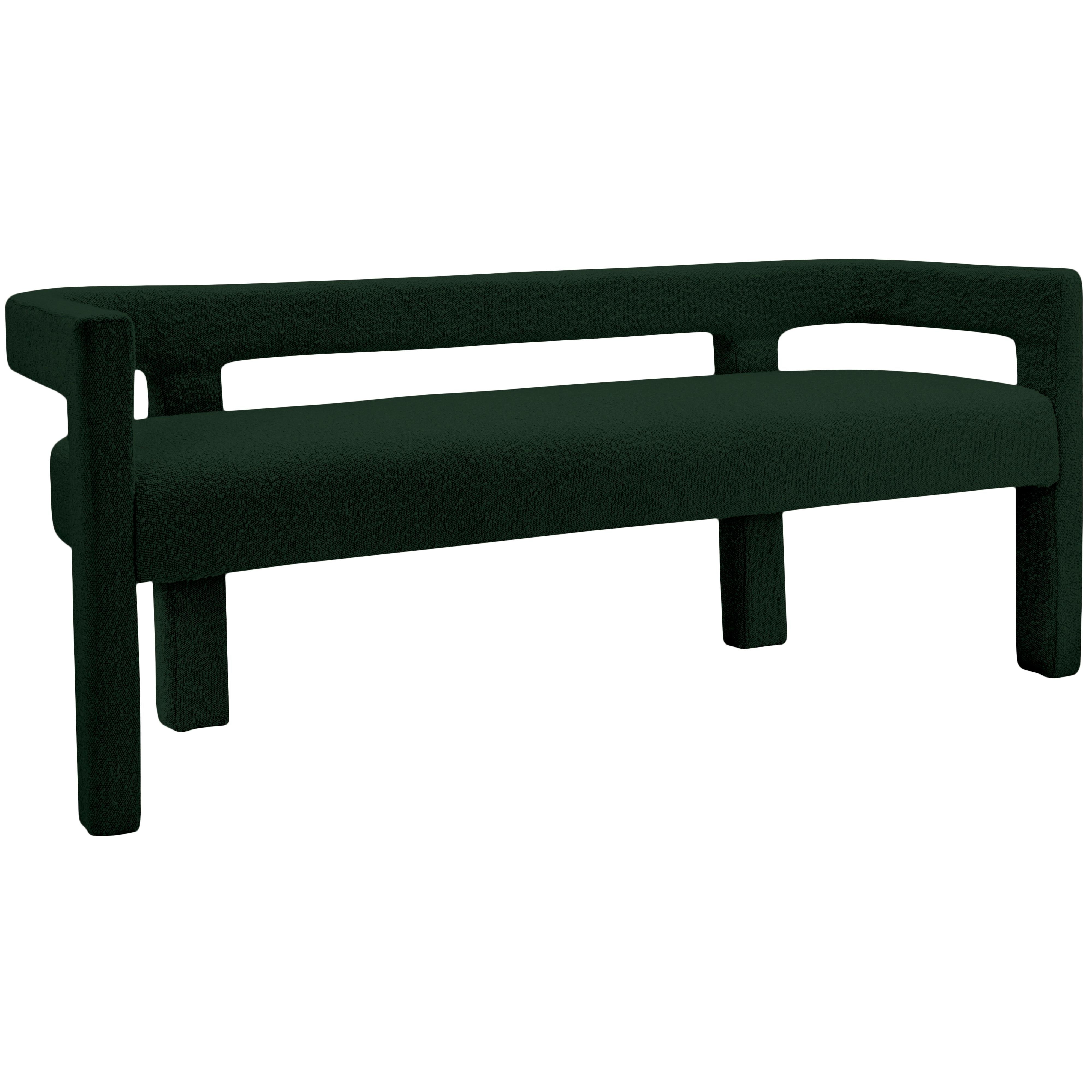 Meridian Athena Green Boucle Fabric Bench