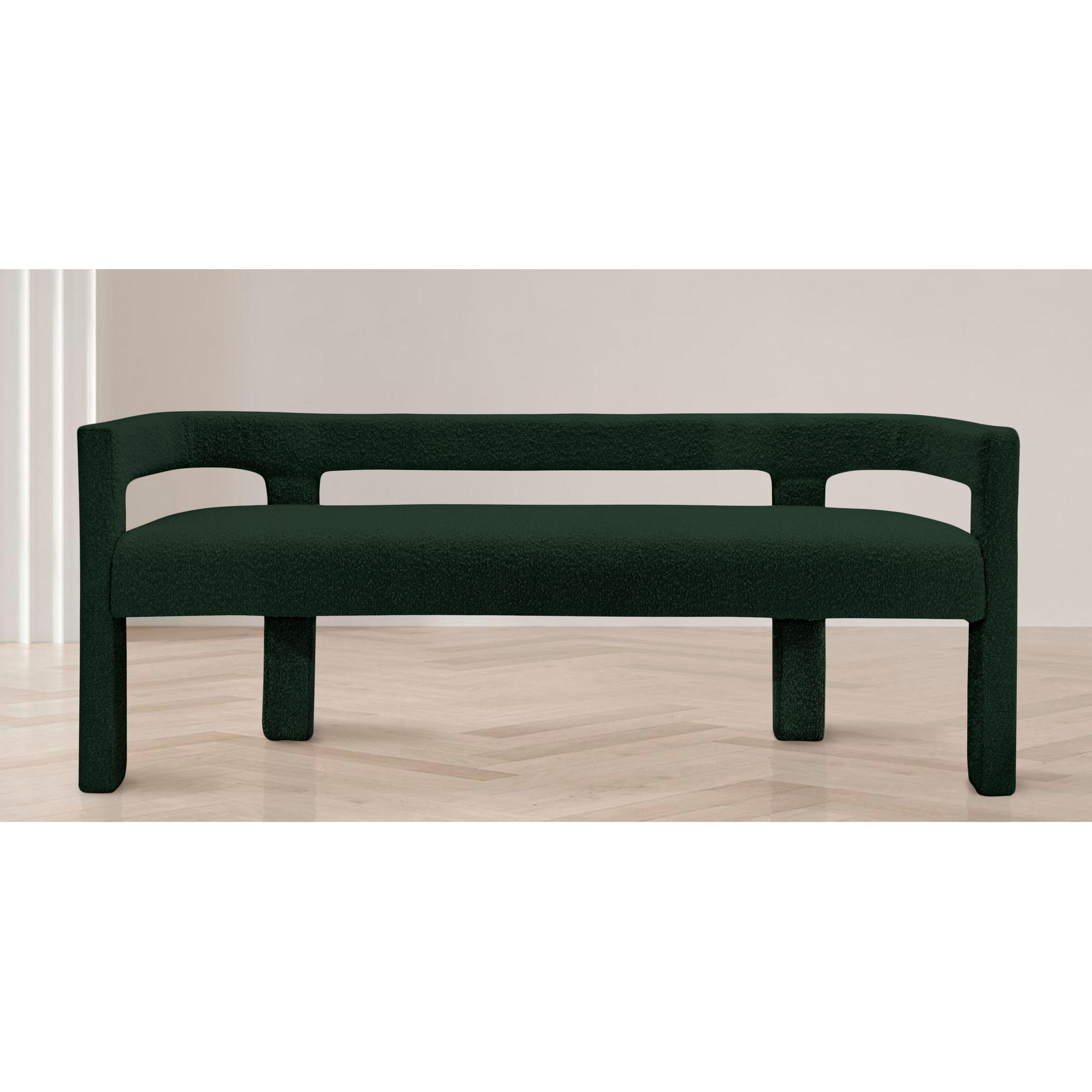 Meridian Athena Green Boucle Fabric Bench