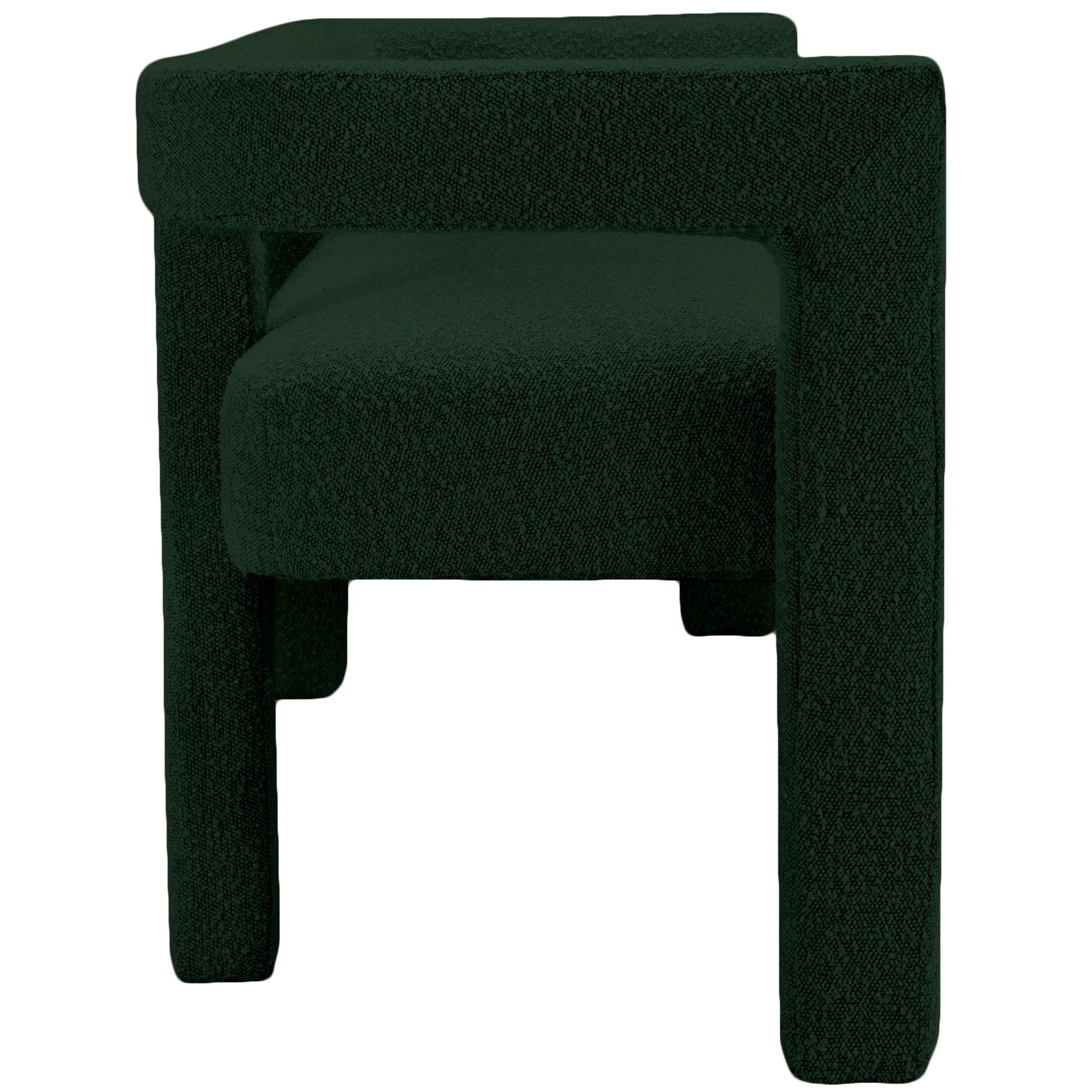 Meridian Athena Green Boucle Fabric Bench