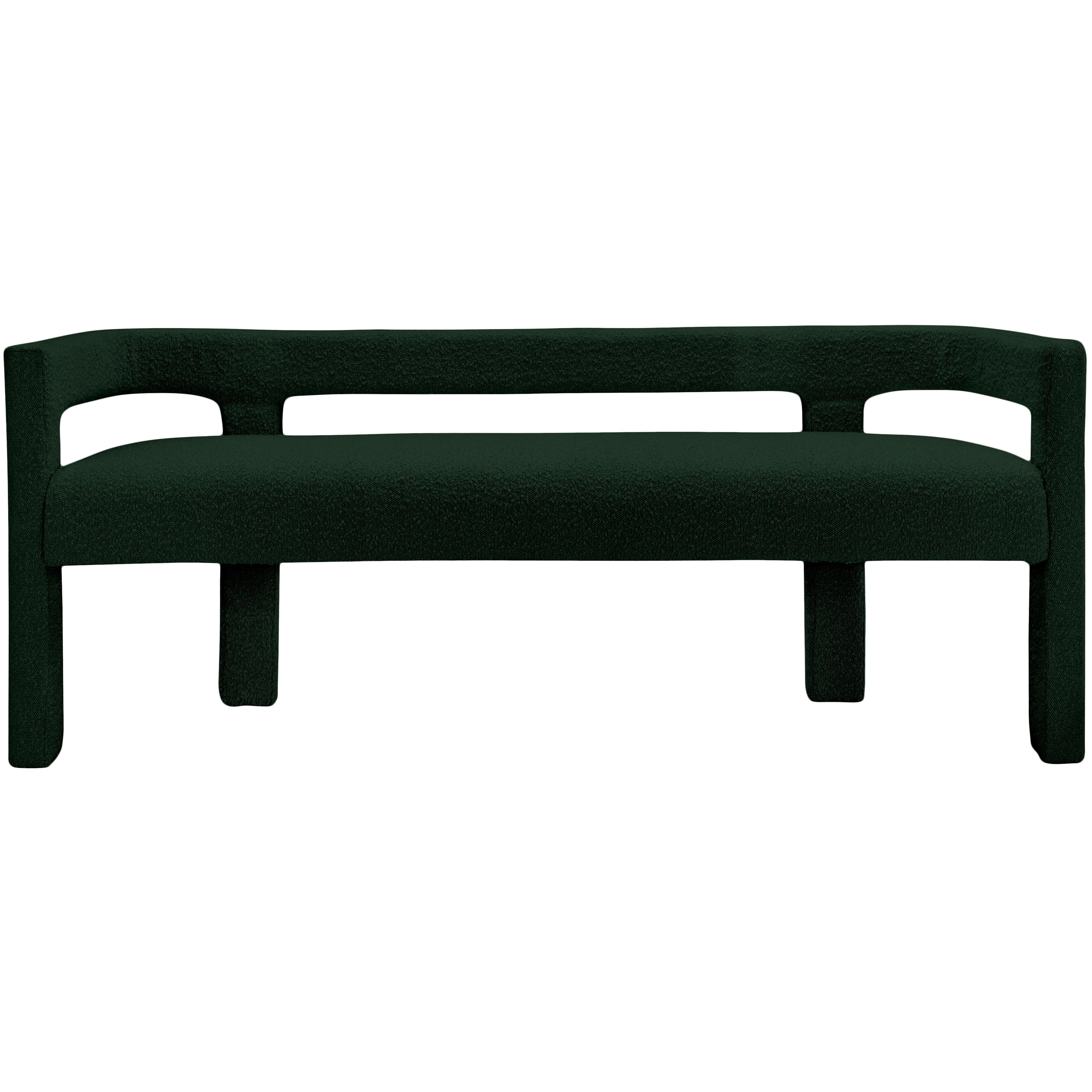 Meridian Athena Green Boucle Fabric Bench