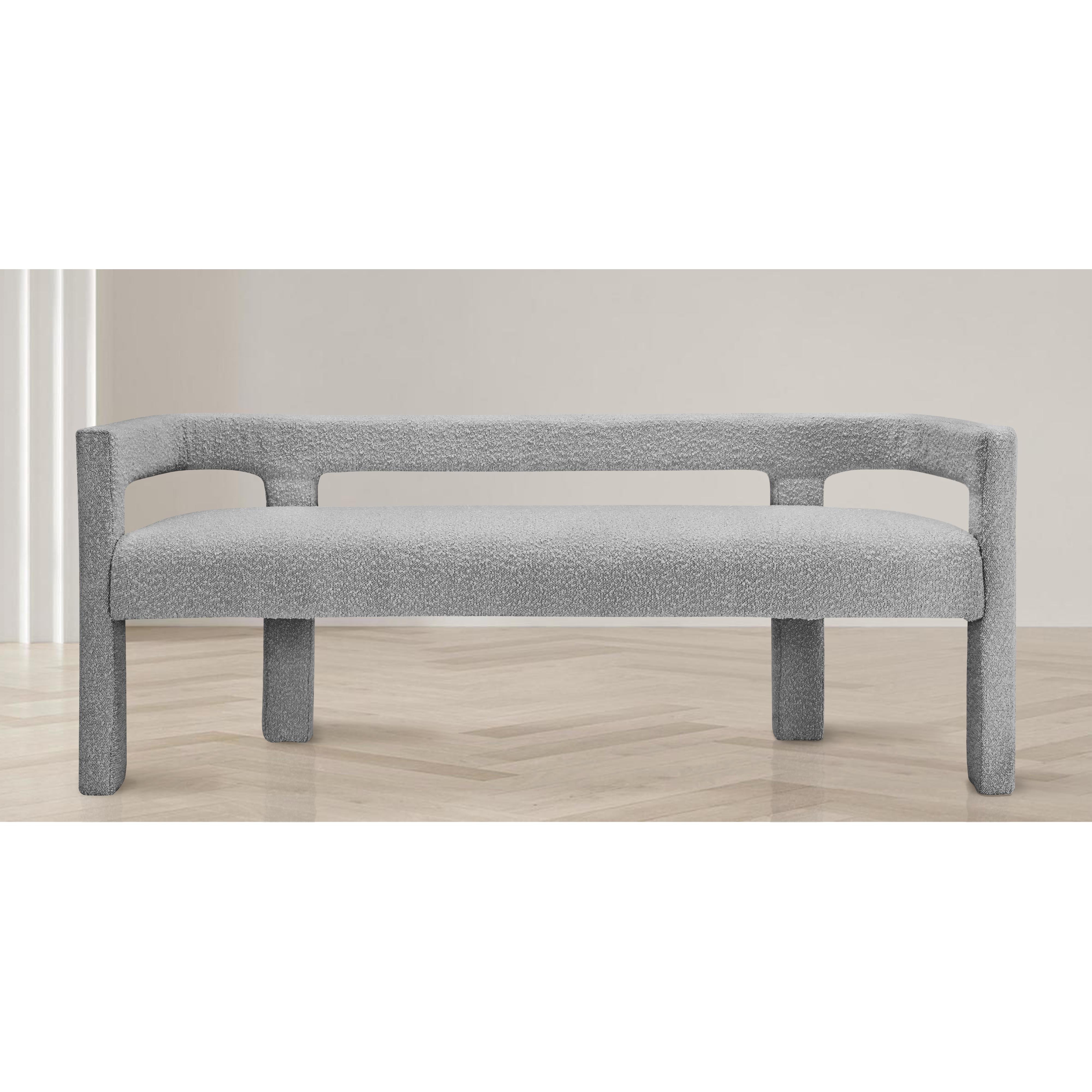 Meridian Athena Grey Boucle Fabric Bench