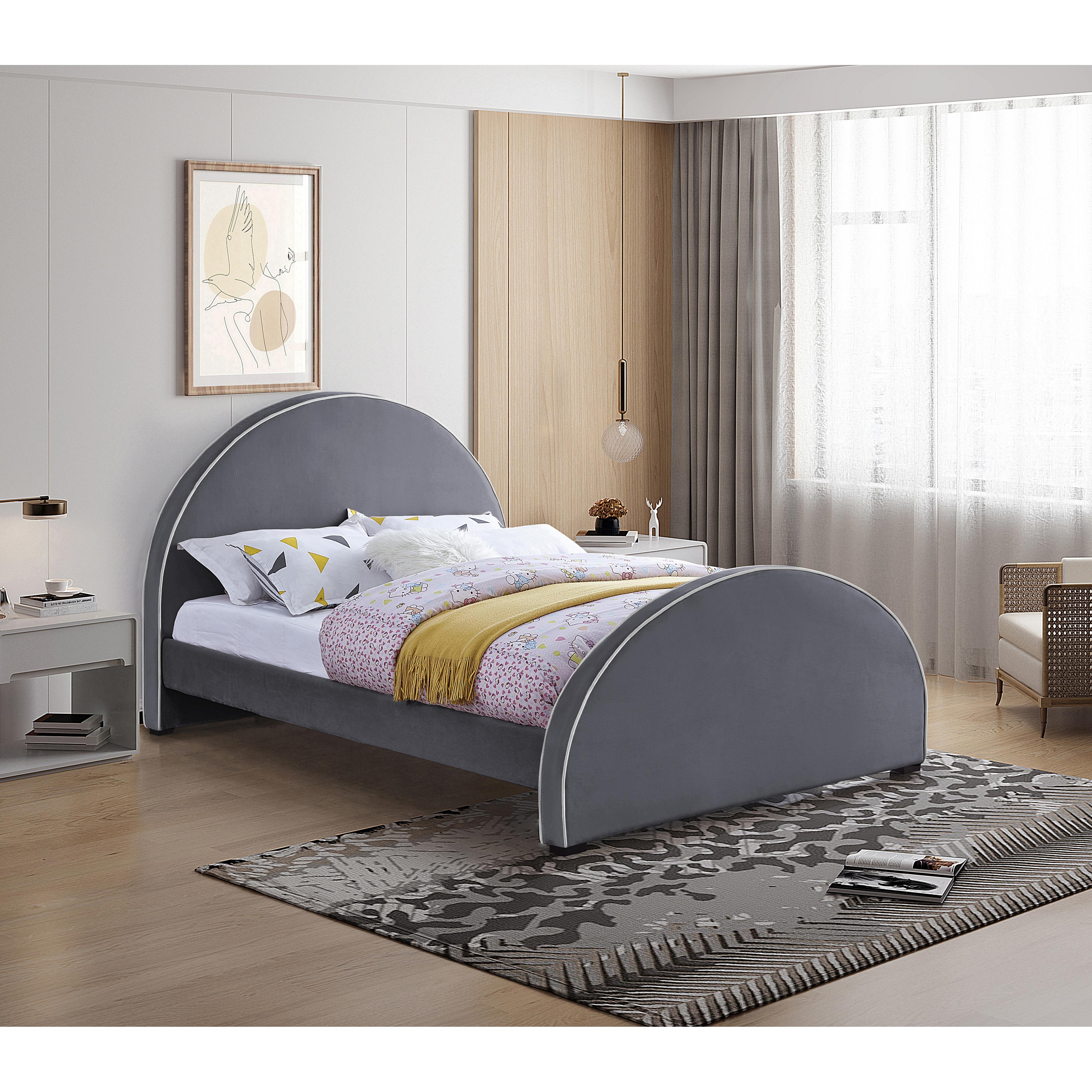 Meridian Brody Grey Velvet Queen Bed