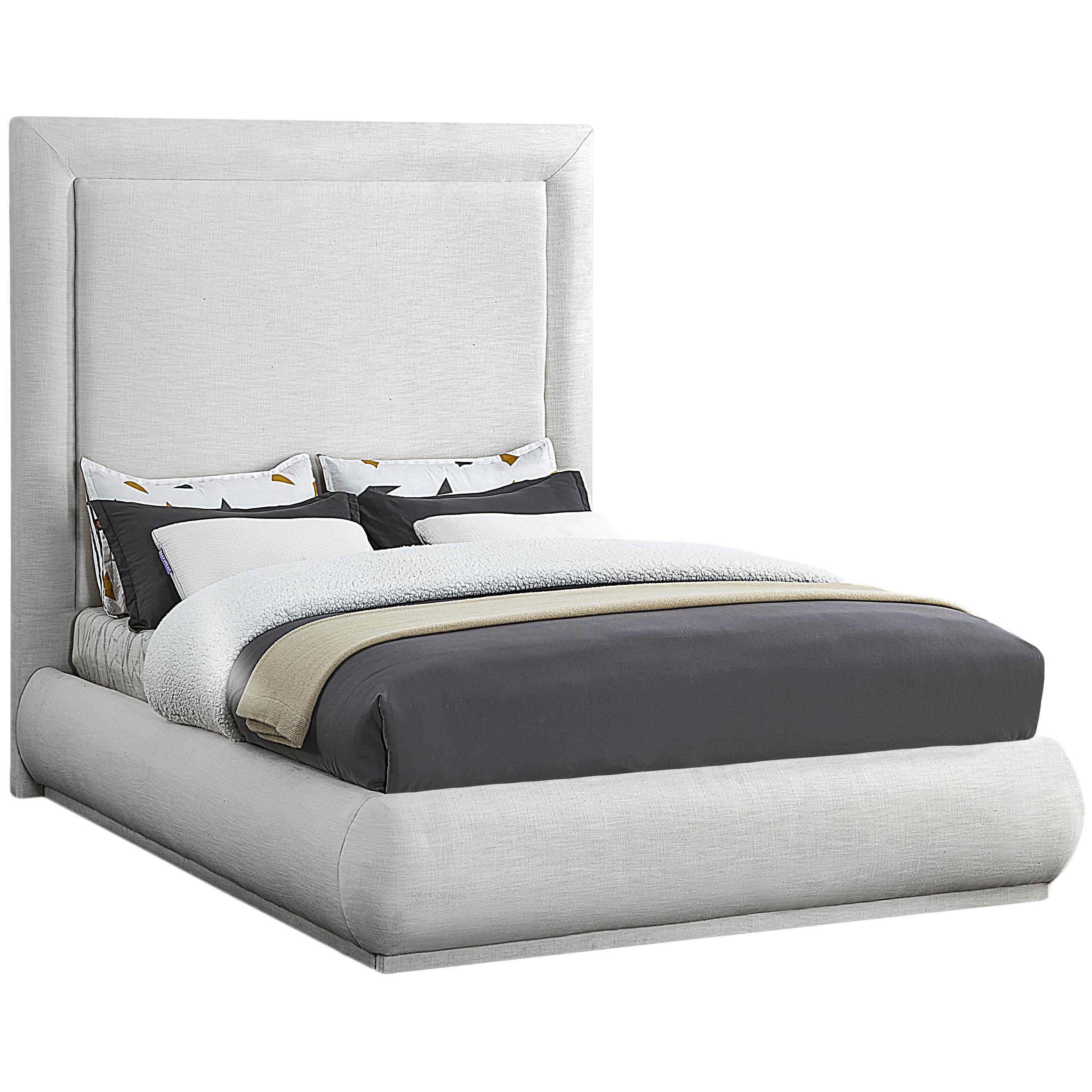 Meridian Brooke Cream Linen Textured Fabric King Bed