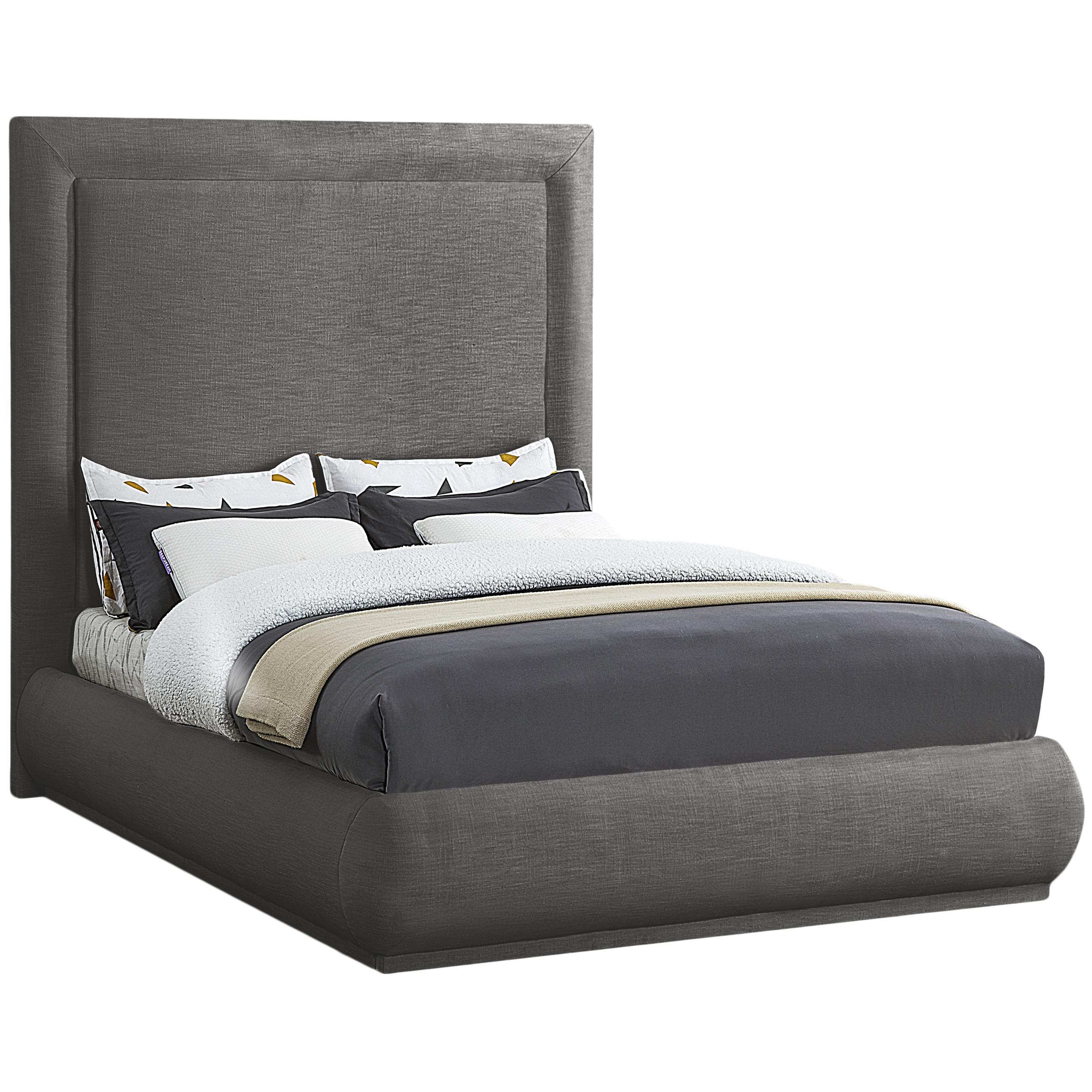 Meridian Brooke Grey Linen Textured Fabric King Bed