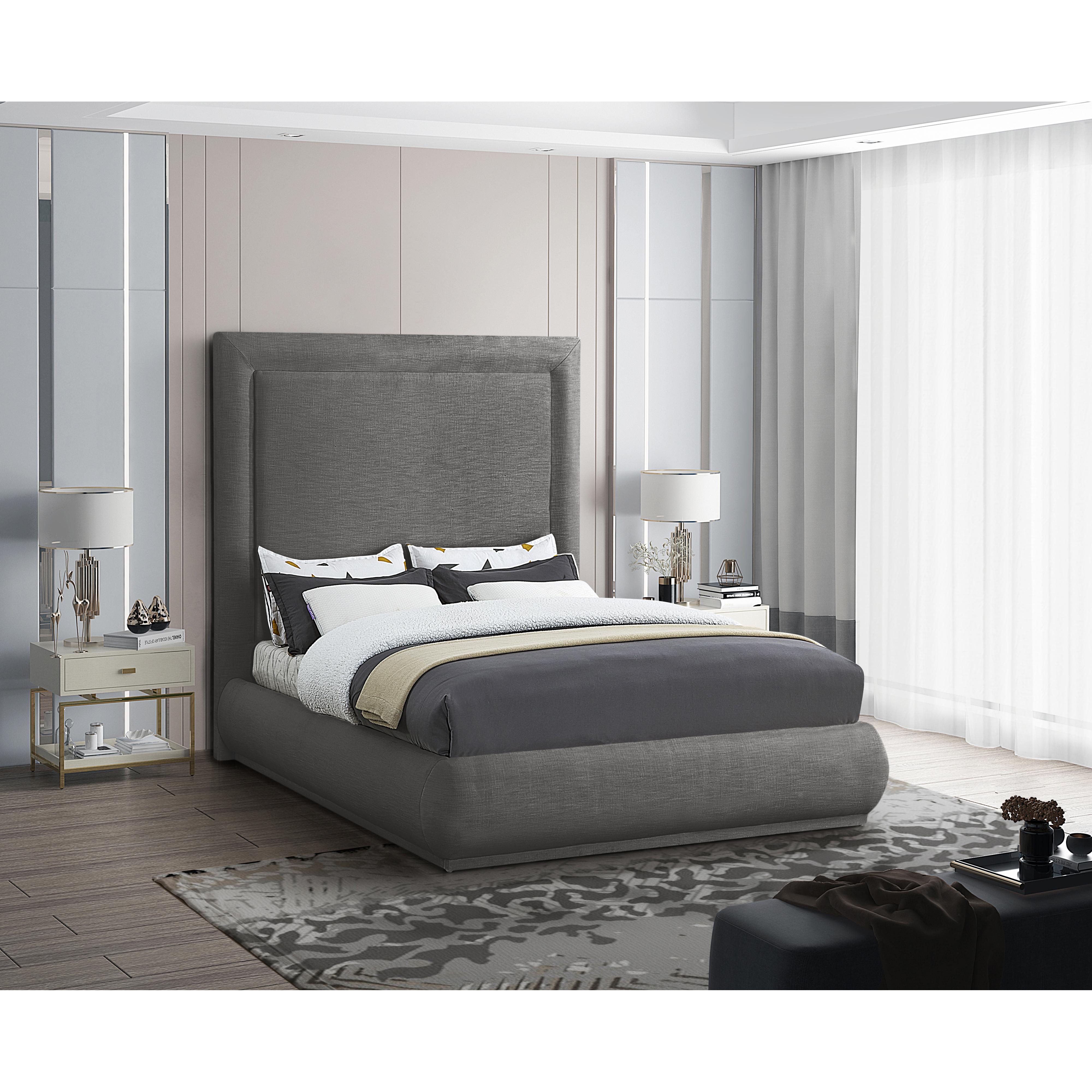 Meridian Brooke Grey Linen Textured Fabric King Bed