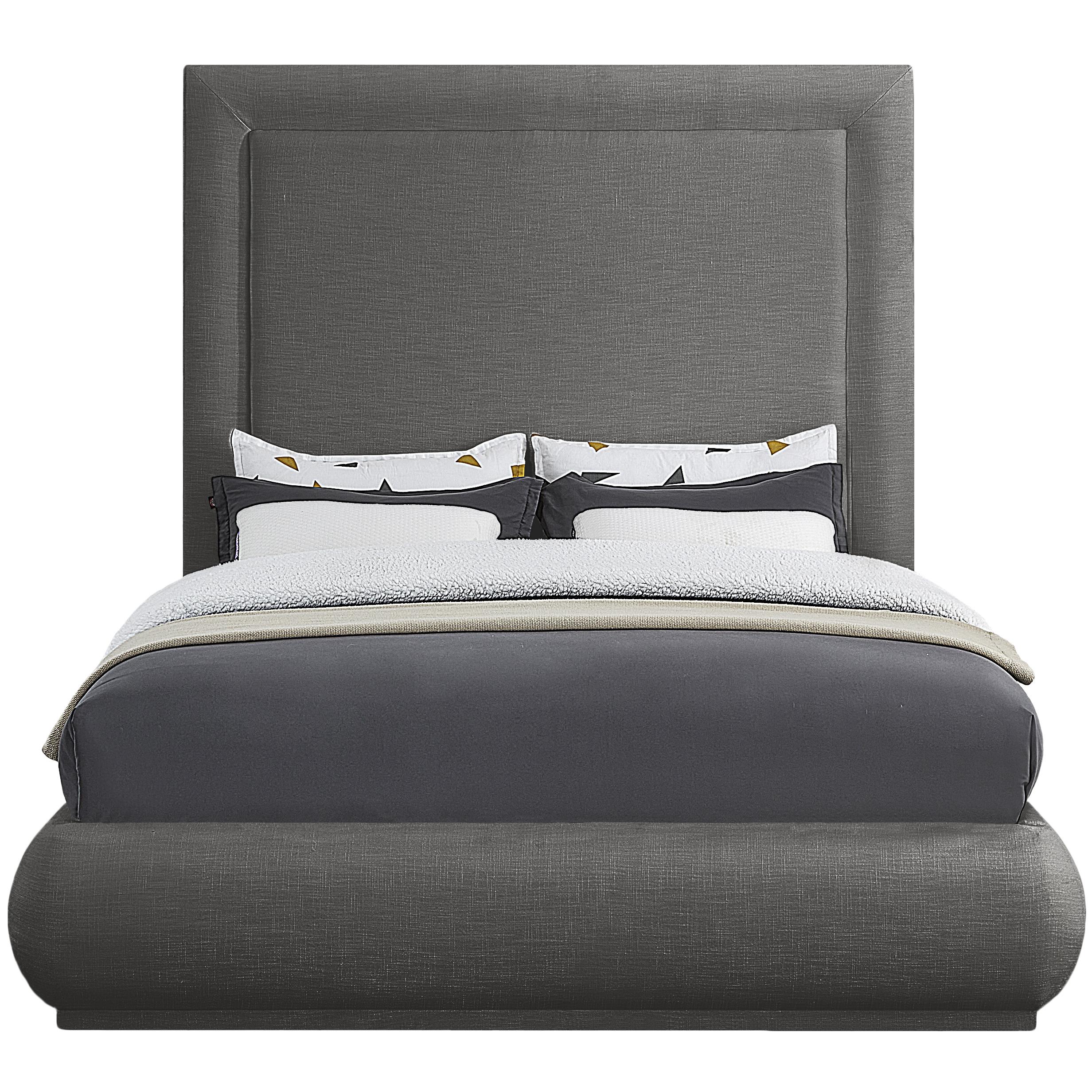 Meridian Brooke Grey Linen Textured Fabric King Bed