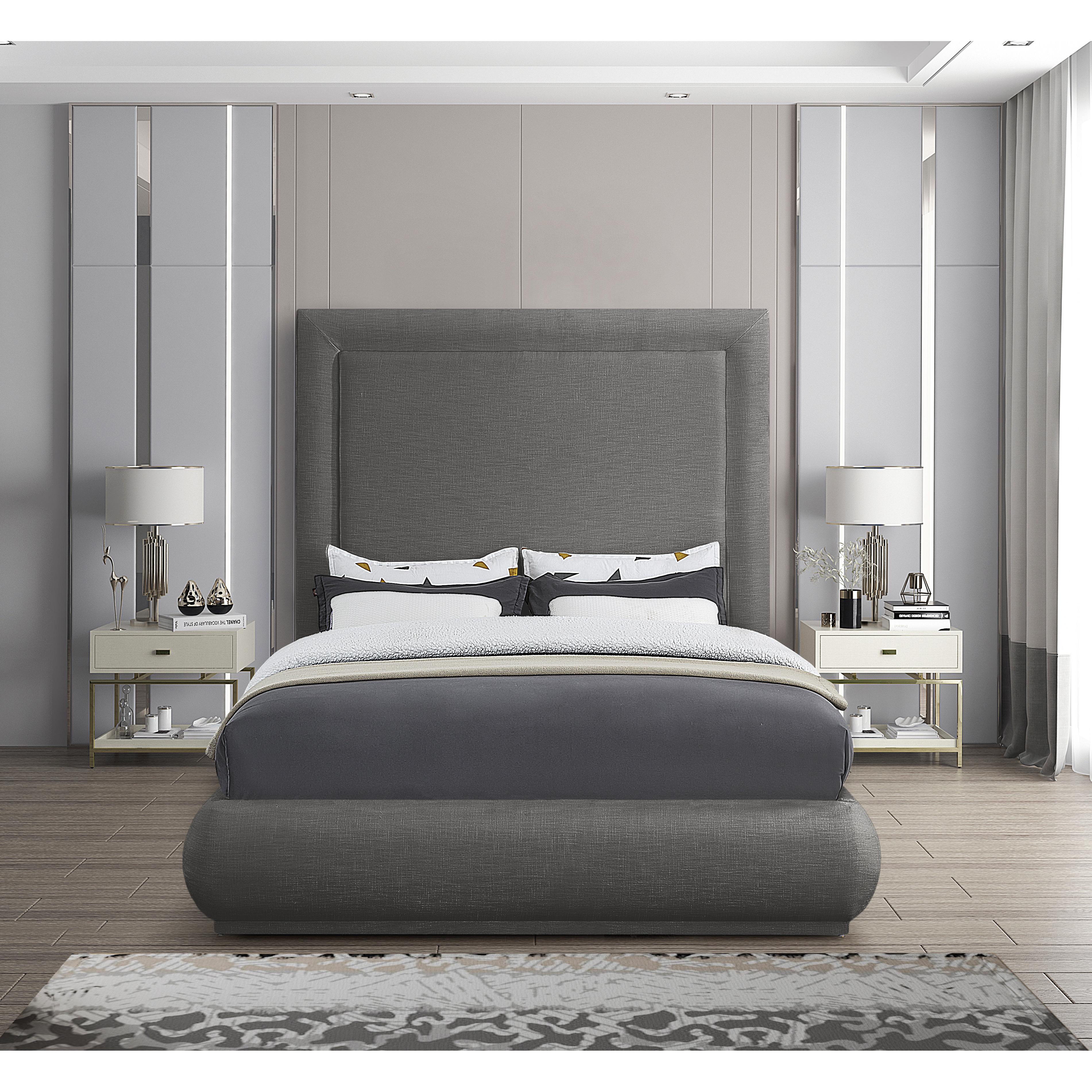 Meridian Brooke Grey Linen Textured Fabric King Bed