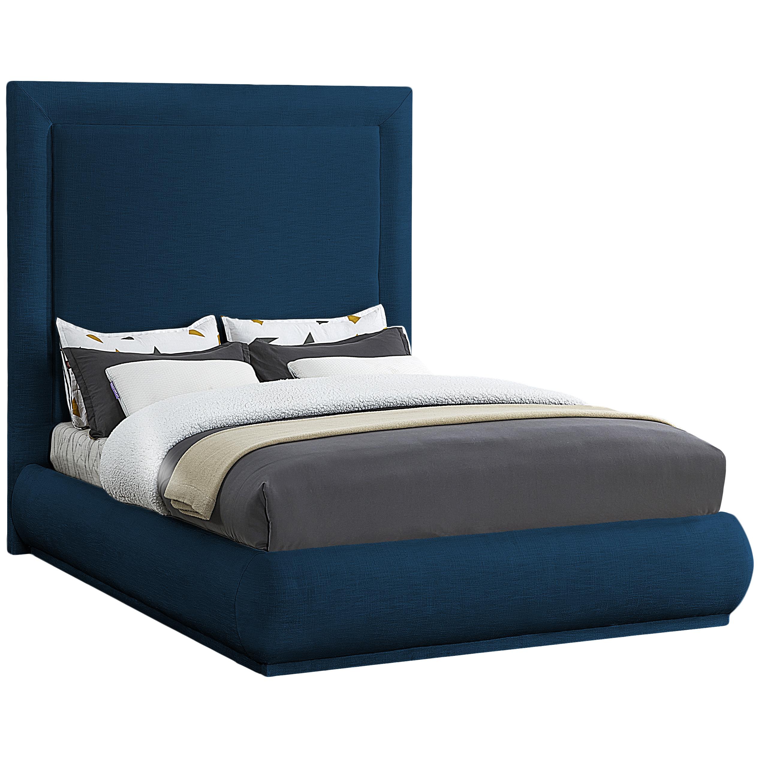 Meridian Brooke Navy Linen Textured Fabric King Bed