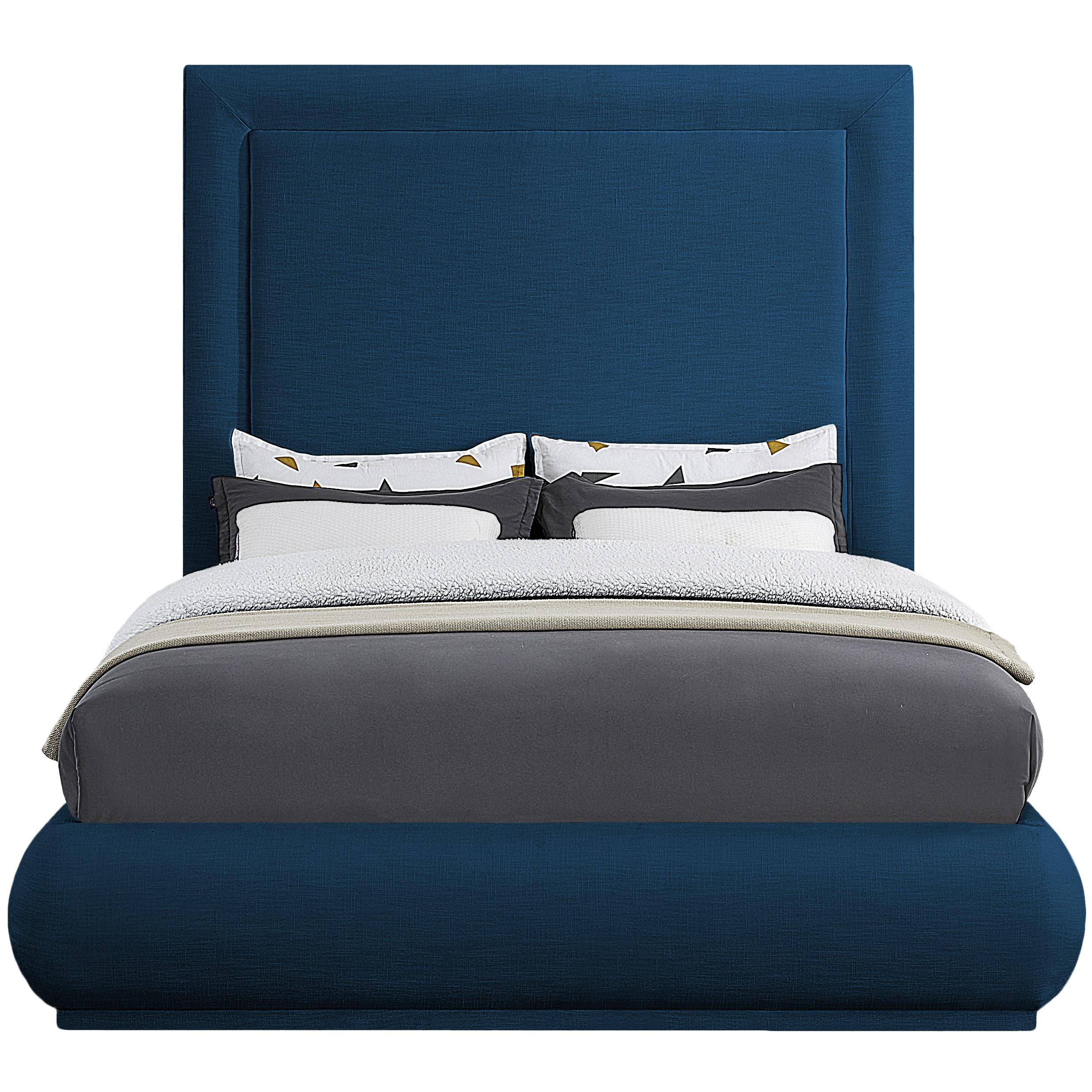 Meridian Brooke Navy Linen Textured Fabric King Bed