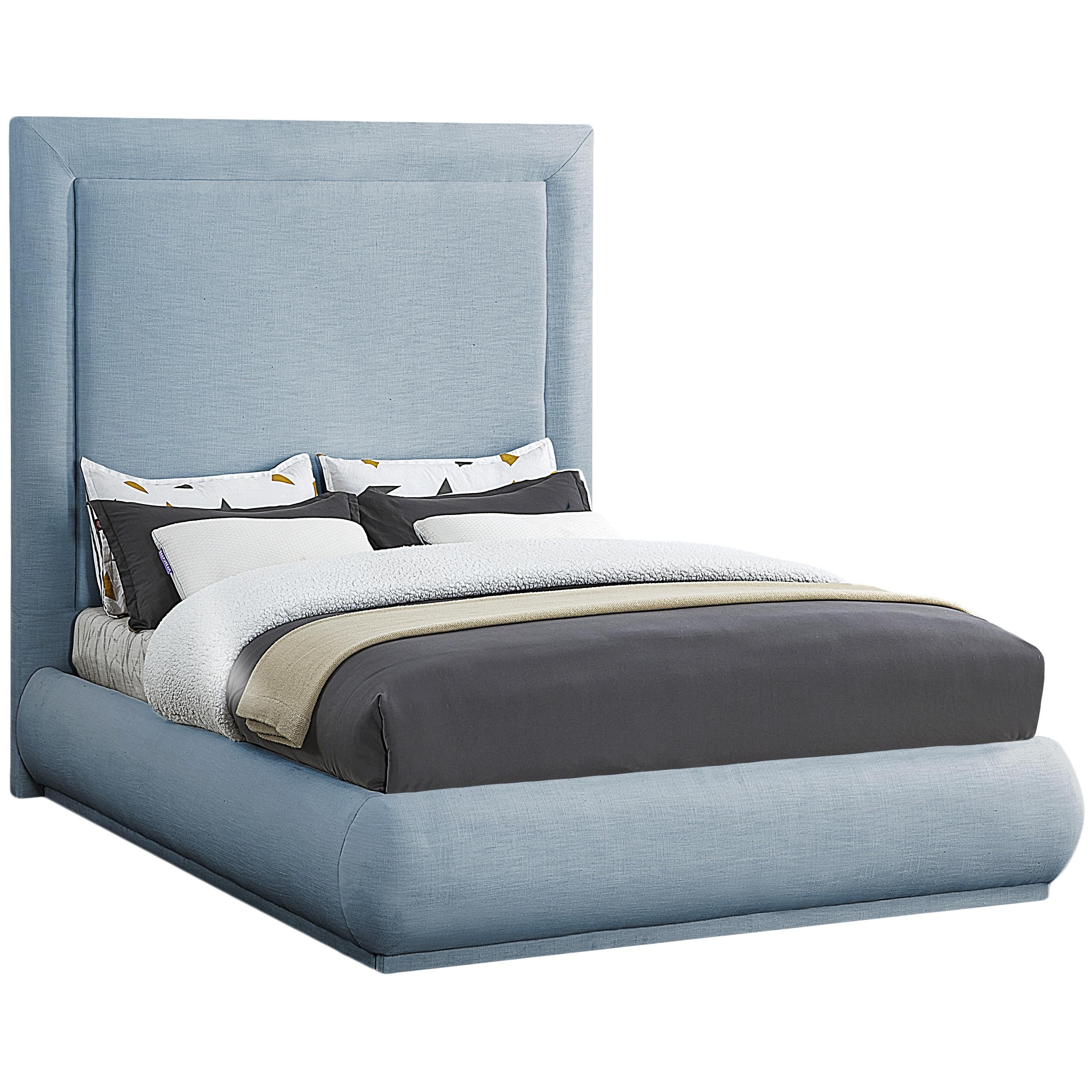 Meridian Brooke Light Blue Linen Textured Fabric King Bed