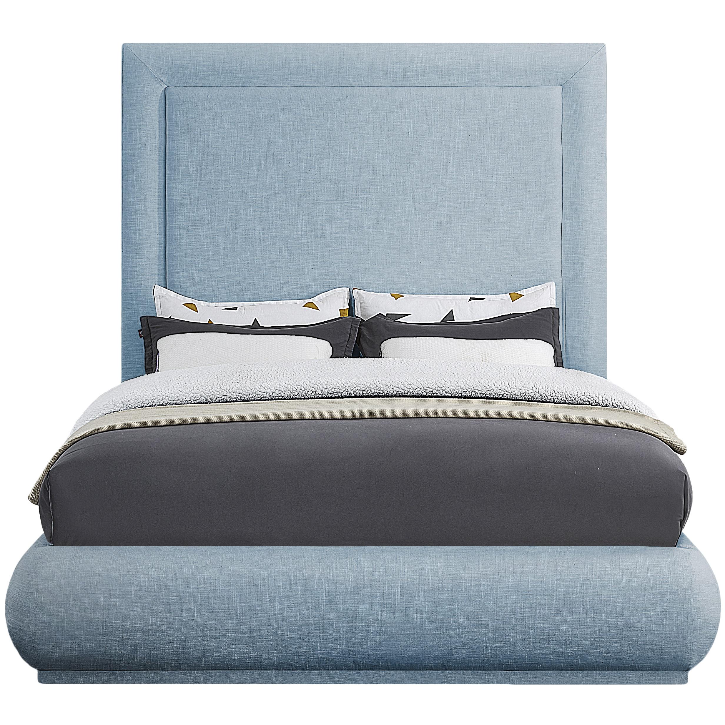 Meridian Brooke Light Blue Linen Textured Fabric King Bed