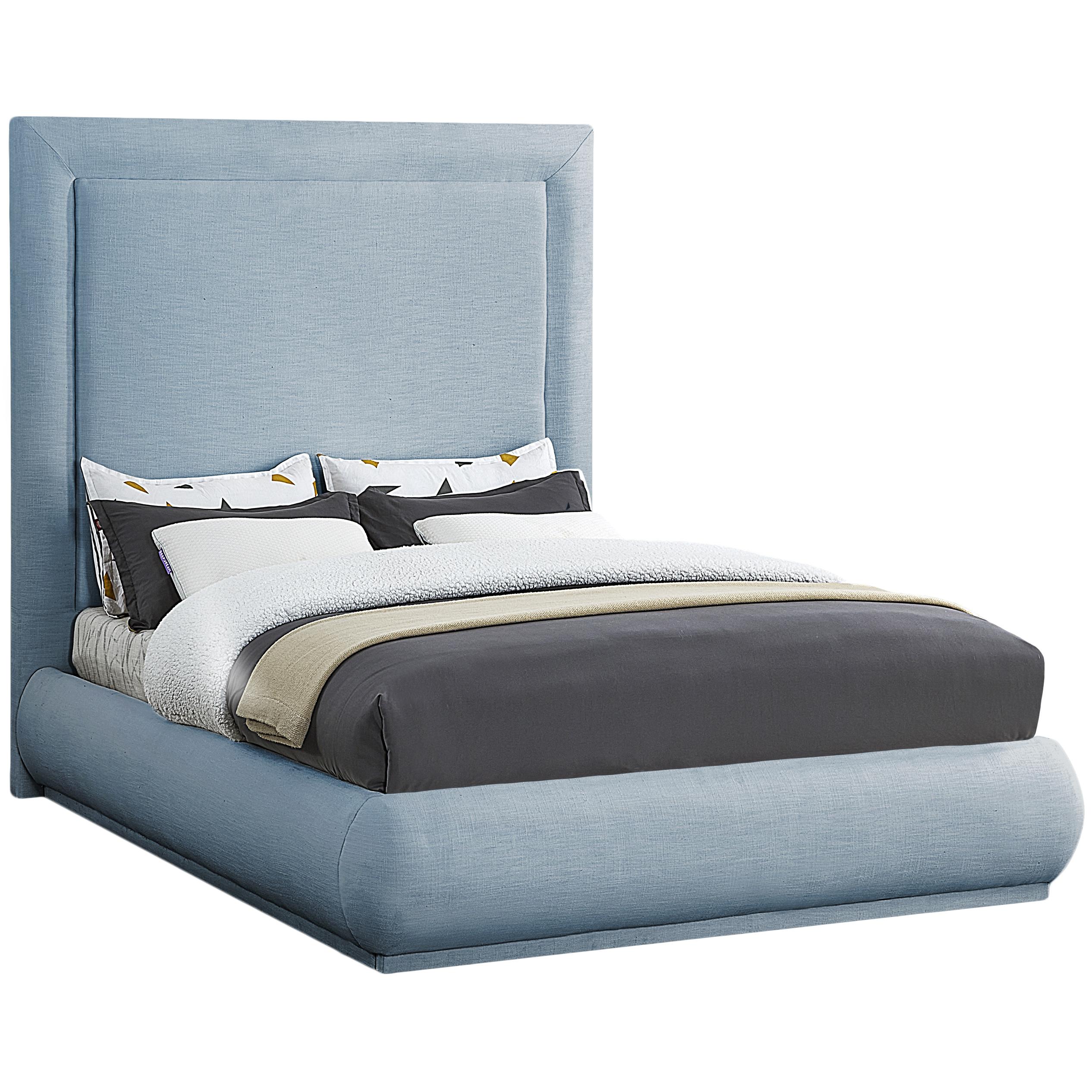 Meridian Brooke Light Blue Linen Textured Fabric Queen Bed