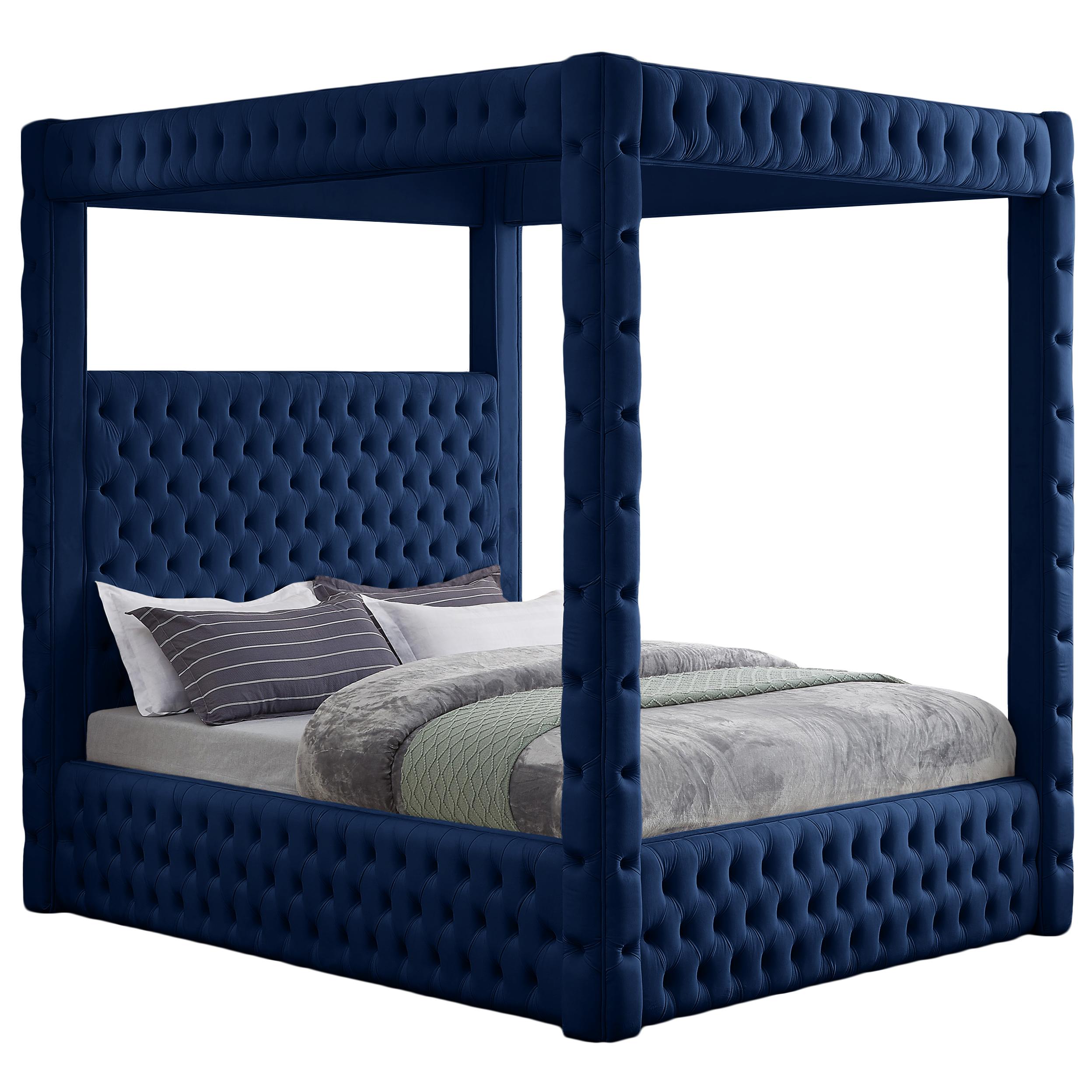 Meridian Royal Navy Velvet King Bed (4 Boxes)