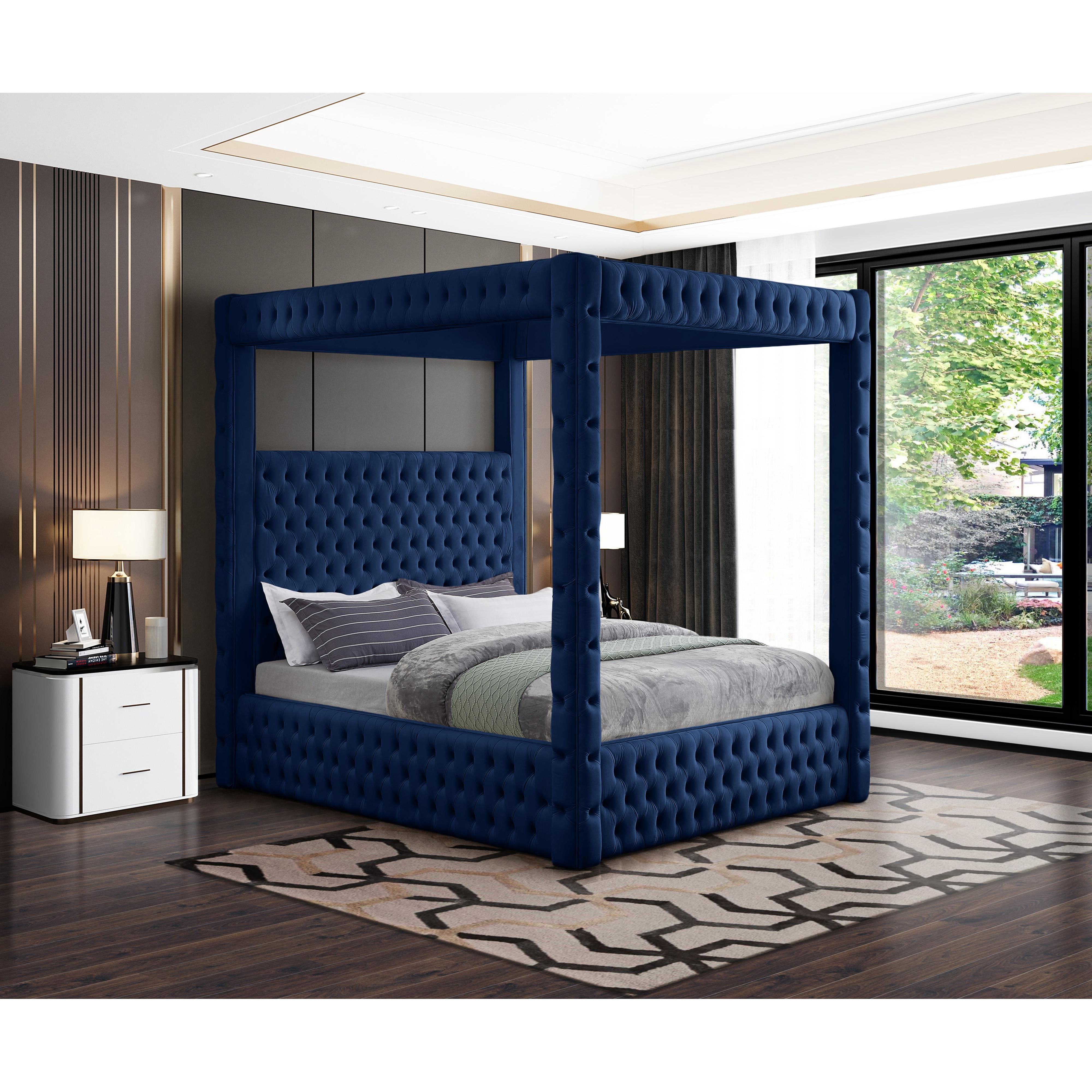 Meridian Royal Navy Velvet Queen Bed (4 Boxes)