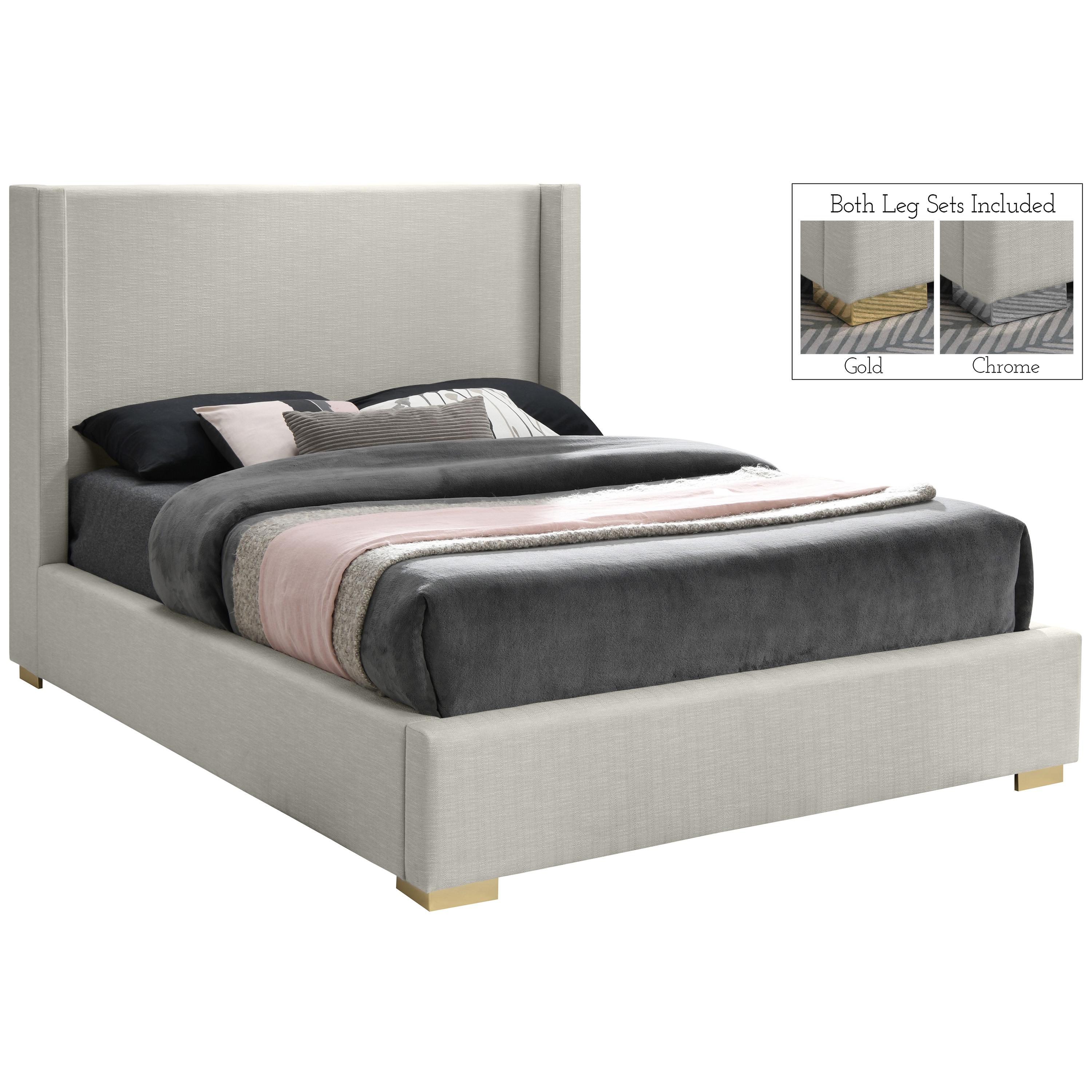 Meridian Royce Beige Linen Textured Fabric Queen Bed (3 Boxes)