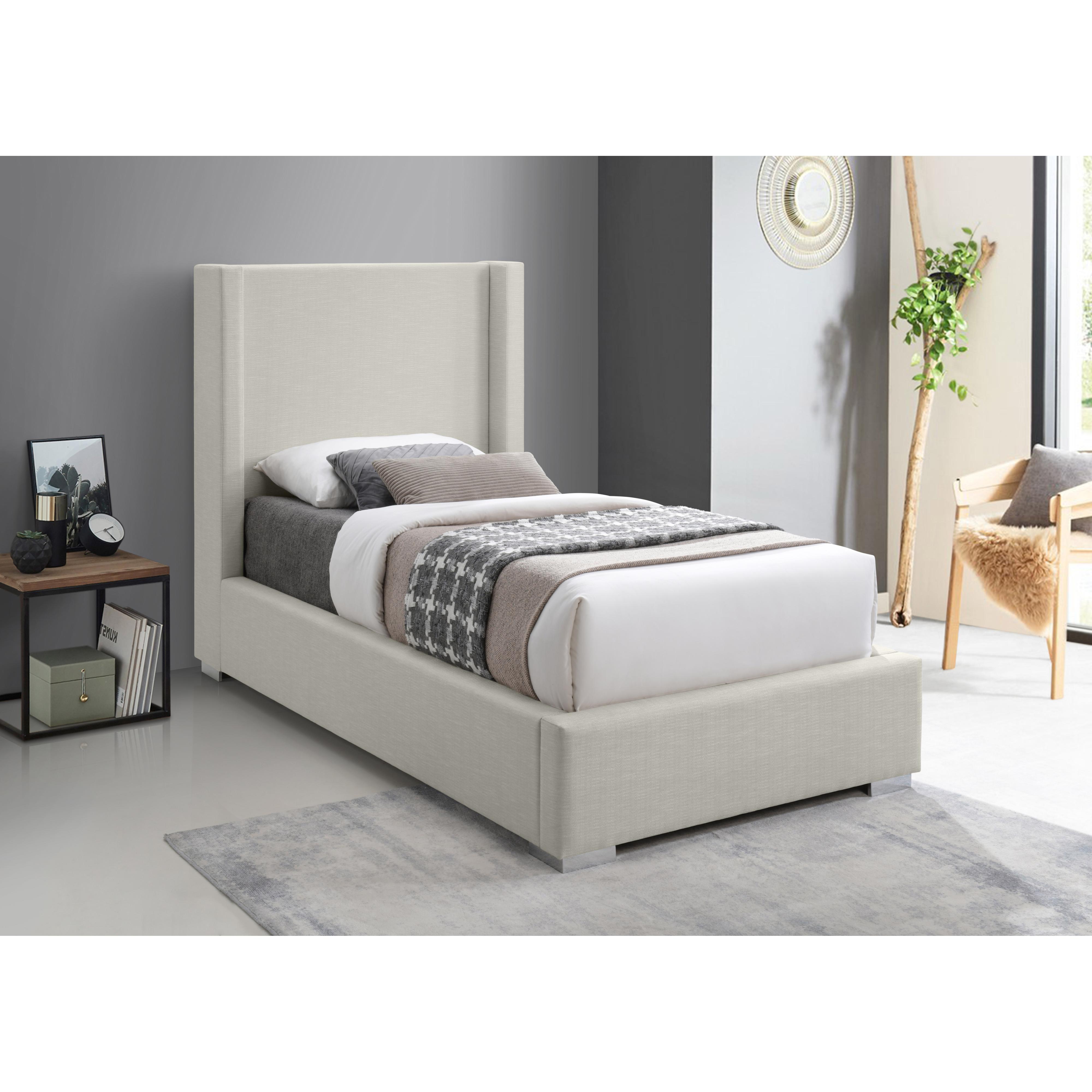 Meridian Royce Beige Linen Textured Fabric Twin Bed (3 Boxes)