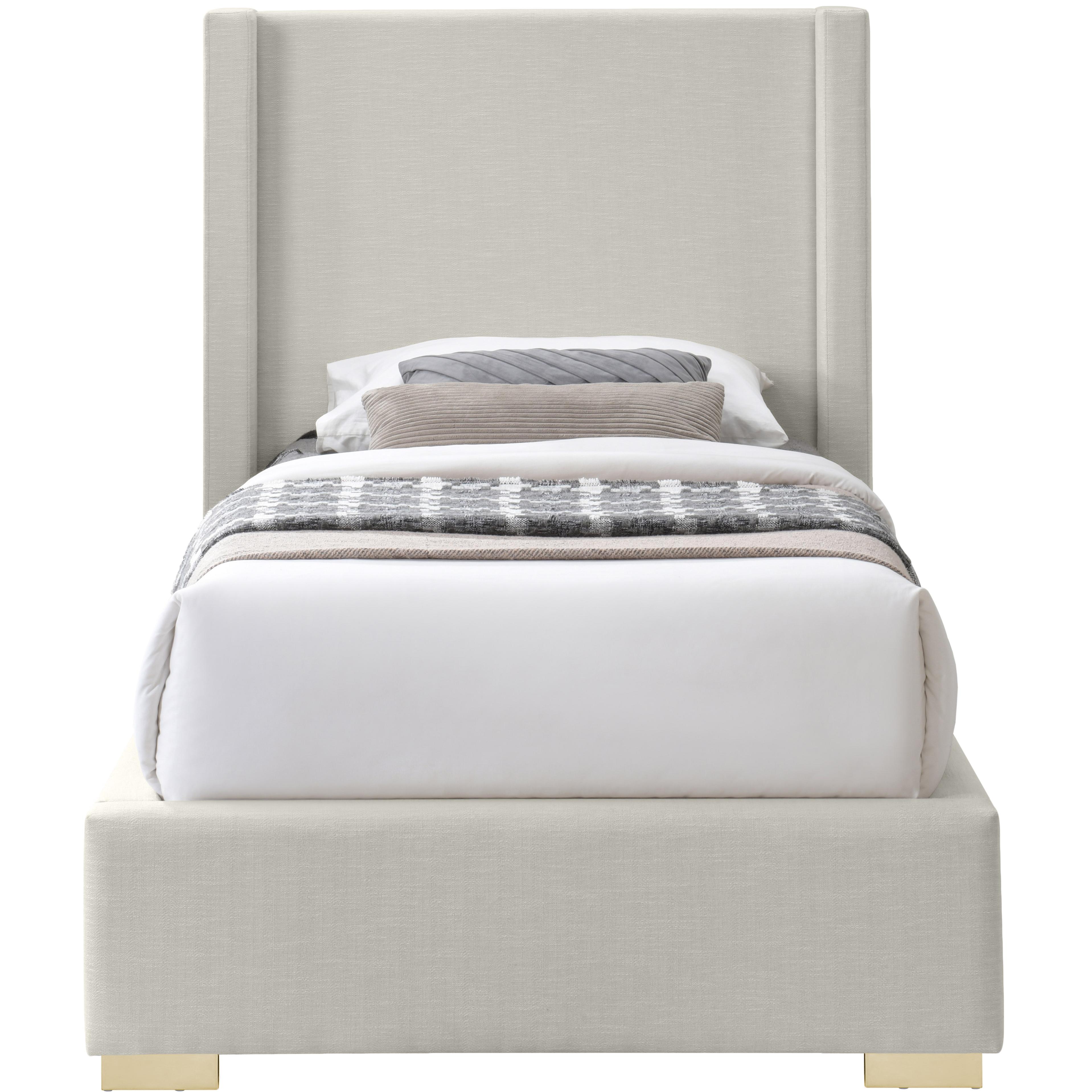 Meridian Royce Beige Linen Textured Fabric Twin Bed (3 Boxes)