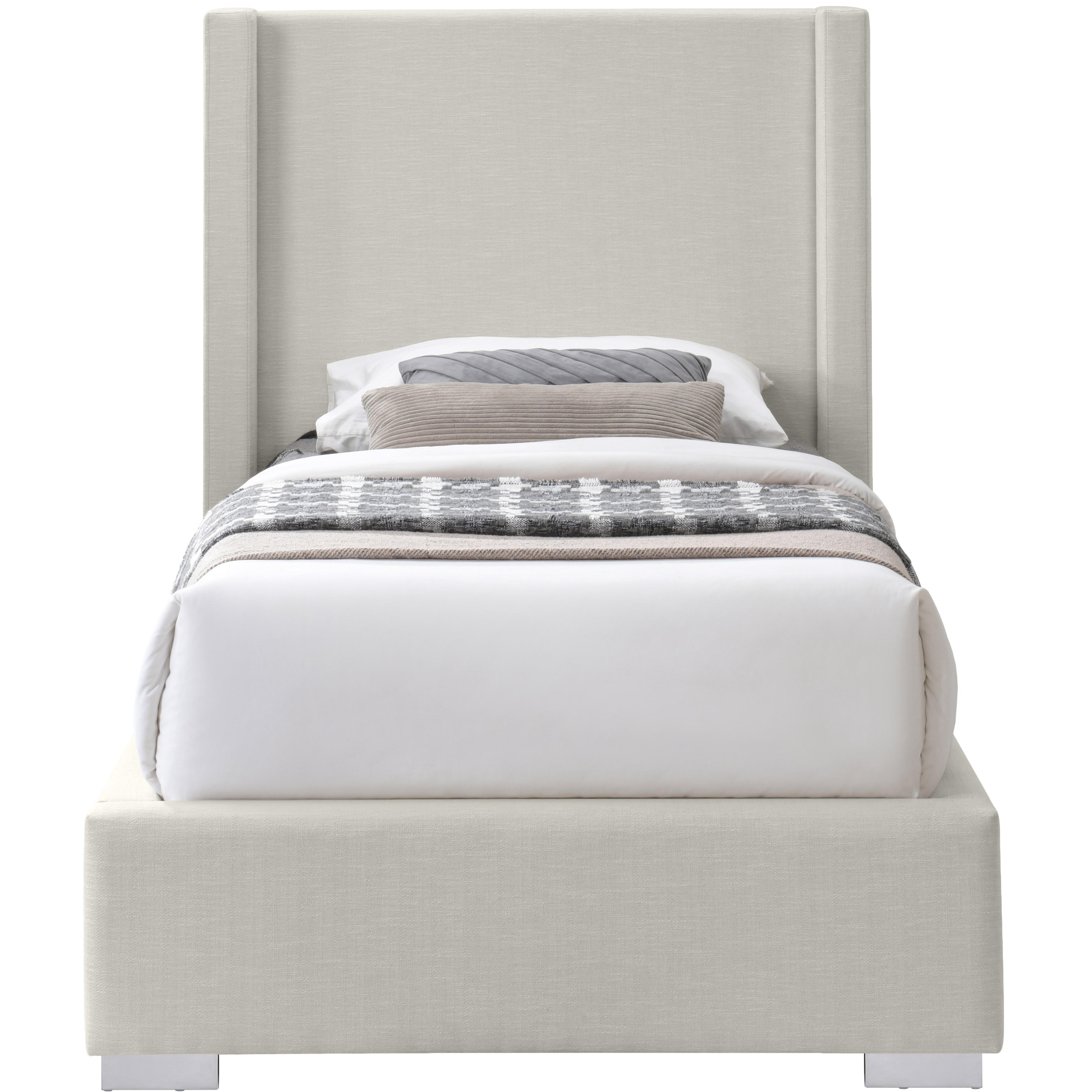 Meridian Royce Beige Linen Textured Fabric Twin Bed (3 Boxes)