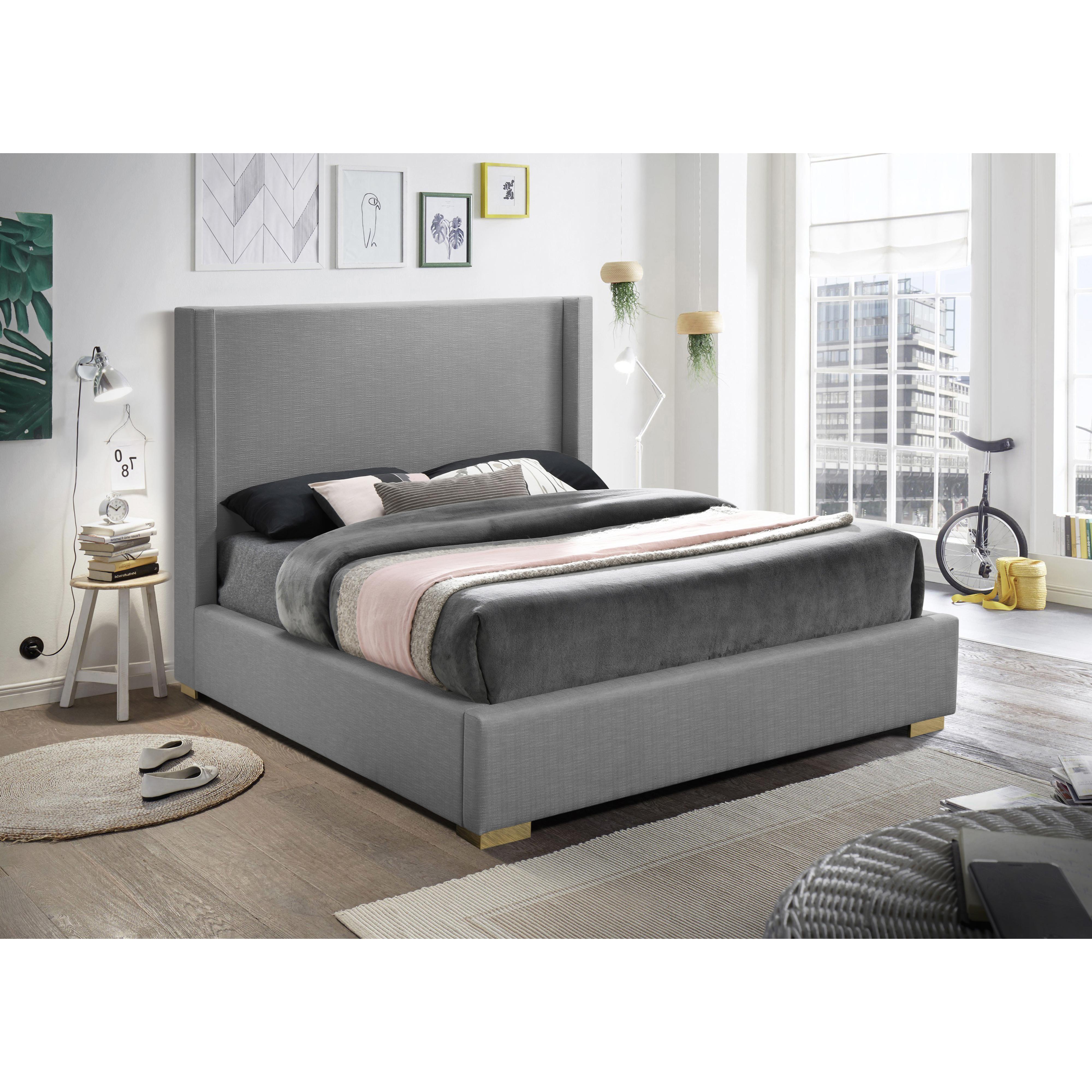 Meridian Royce Grey Linen Textured Fabric Full Bed (3 Boxes)