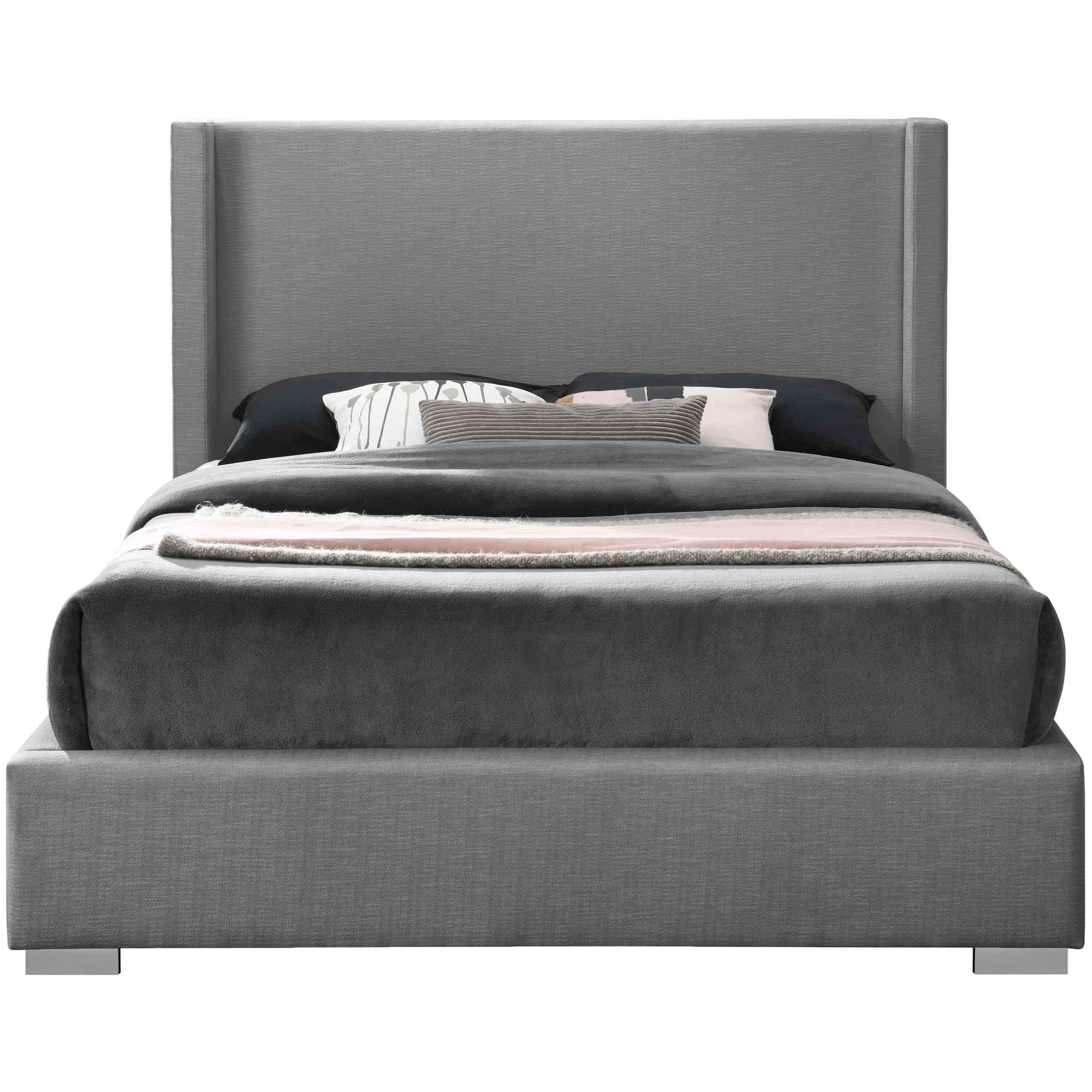 Meridian Royce Grey Linen Textured Fabric Full Bed (3 Boxes)