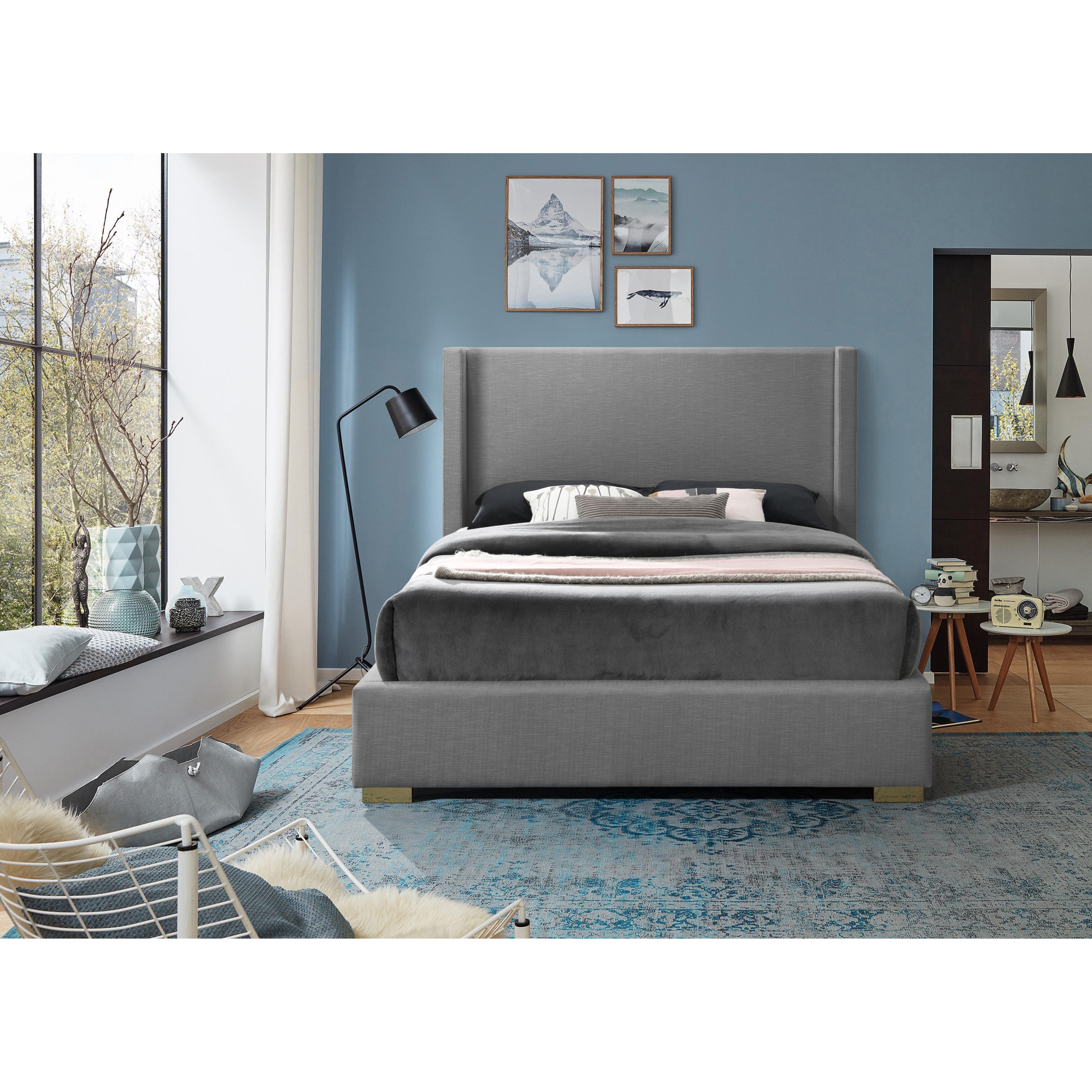 Meridian Royce Grey Linen Textured Fabric Full Bed (3 Boxes)