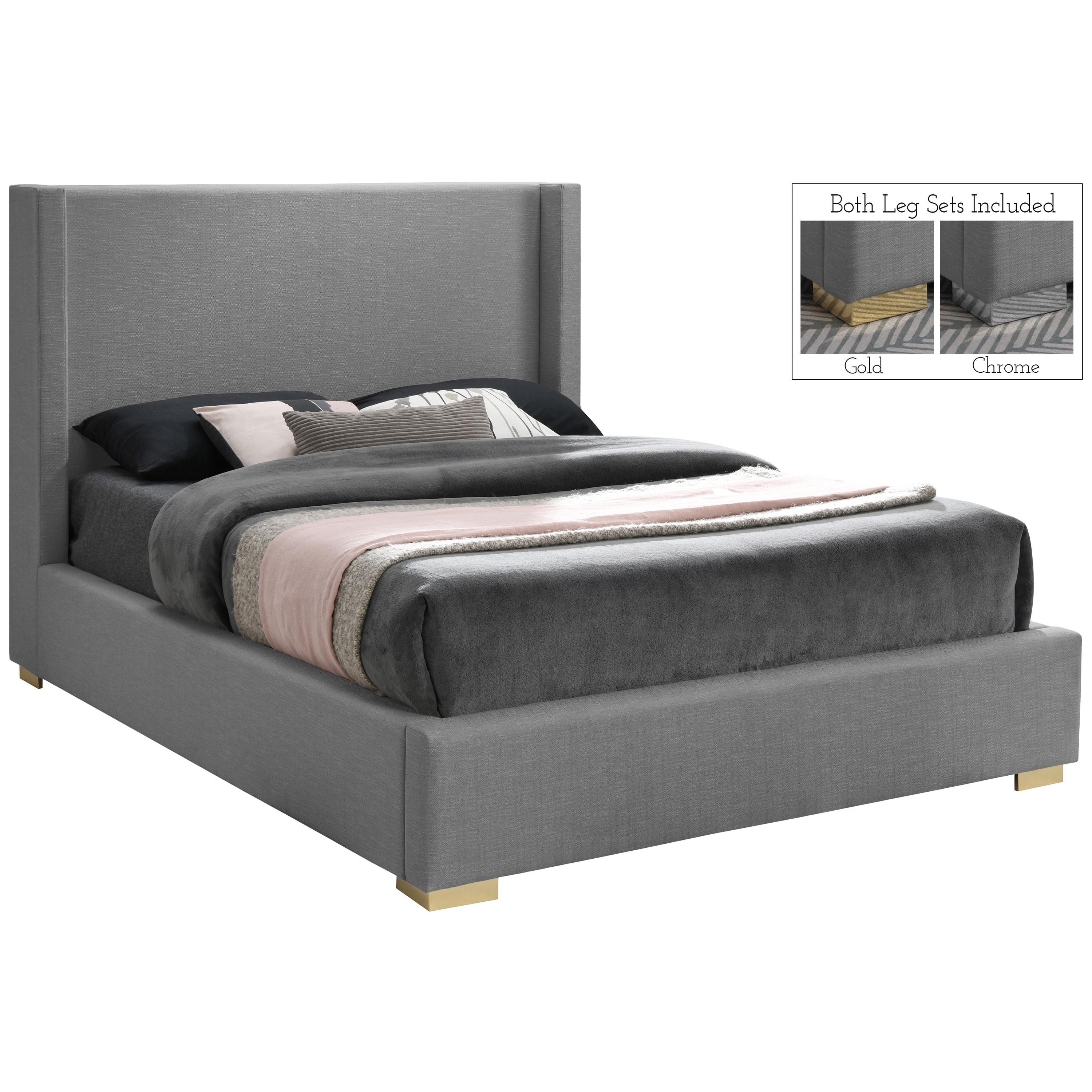 Meridian Royce Grey Linen Textured Fabric King Bed (3 Boxes)