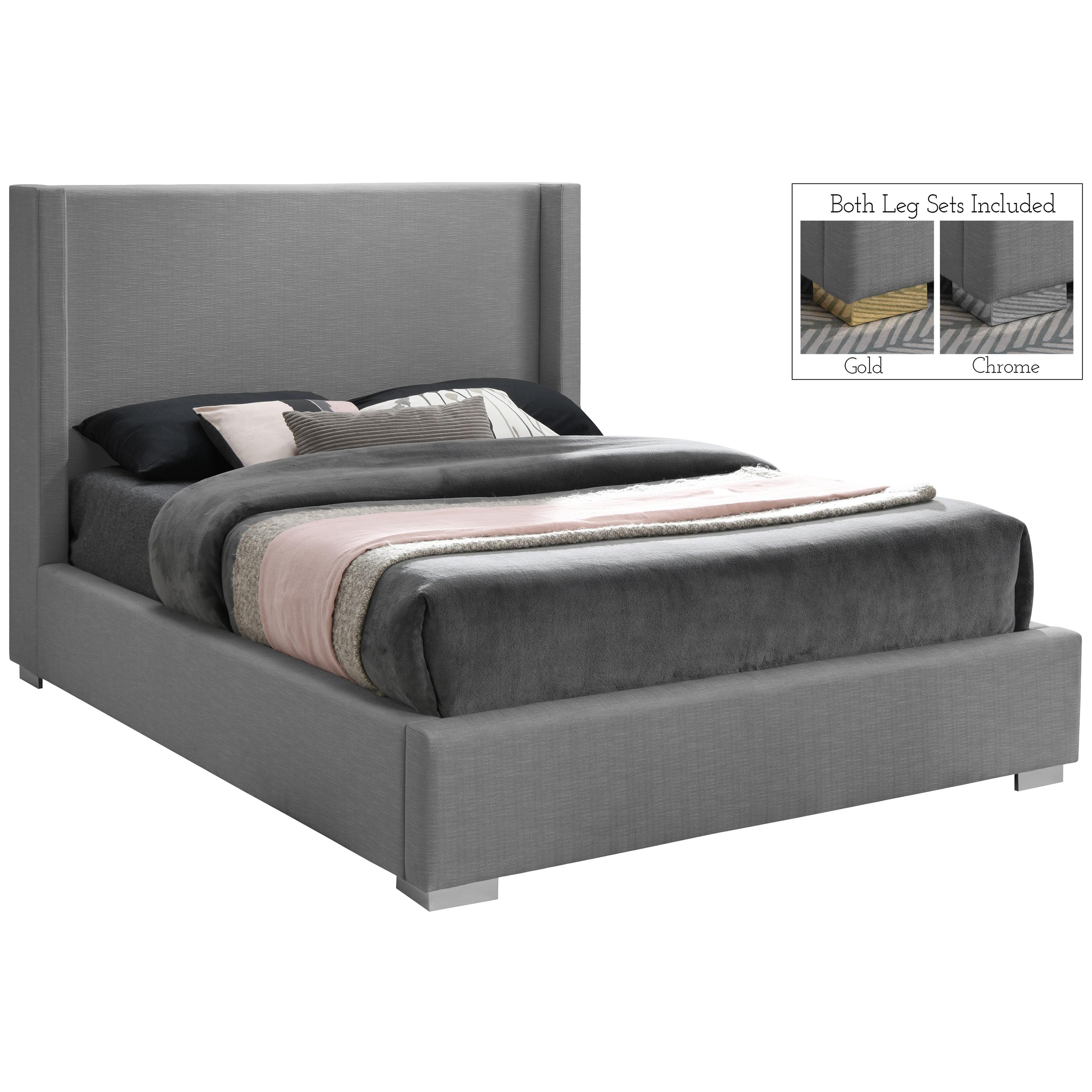 Meridian Royce Grey Linen Textured Fabric King Bed (3 Boxes)