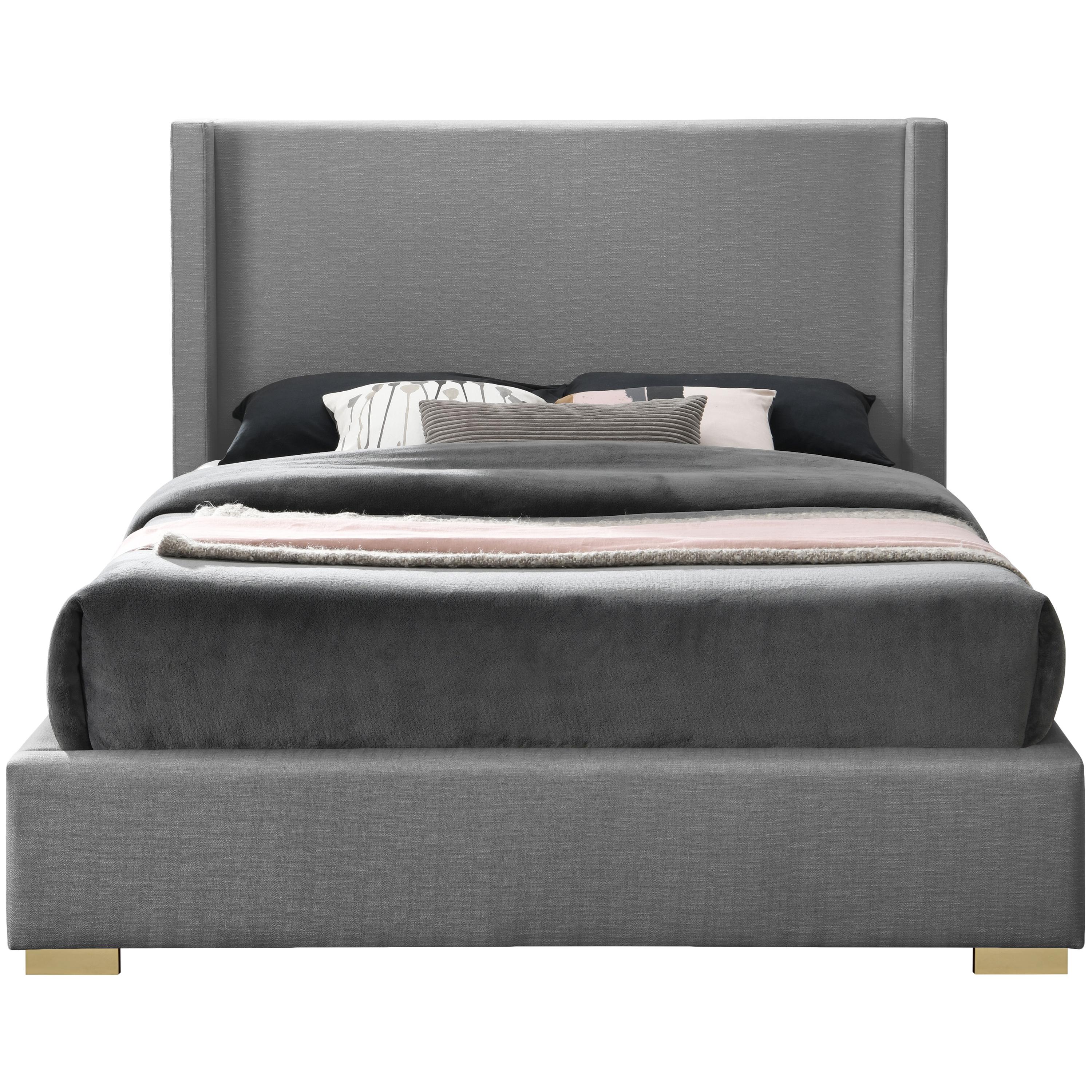 Meridian Royce Grey Linen Textured Fabric King Bed (3 Boxes)