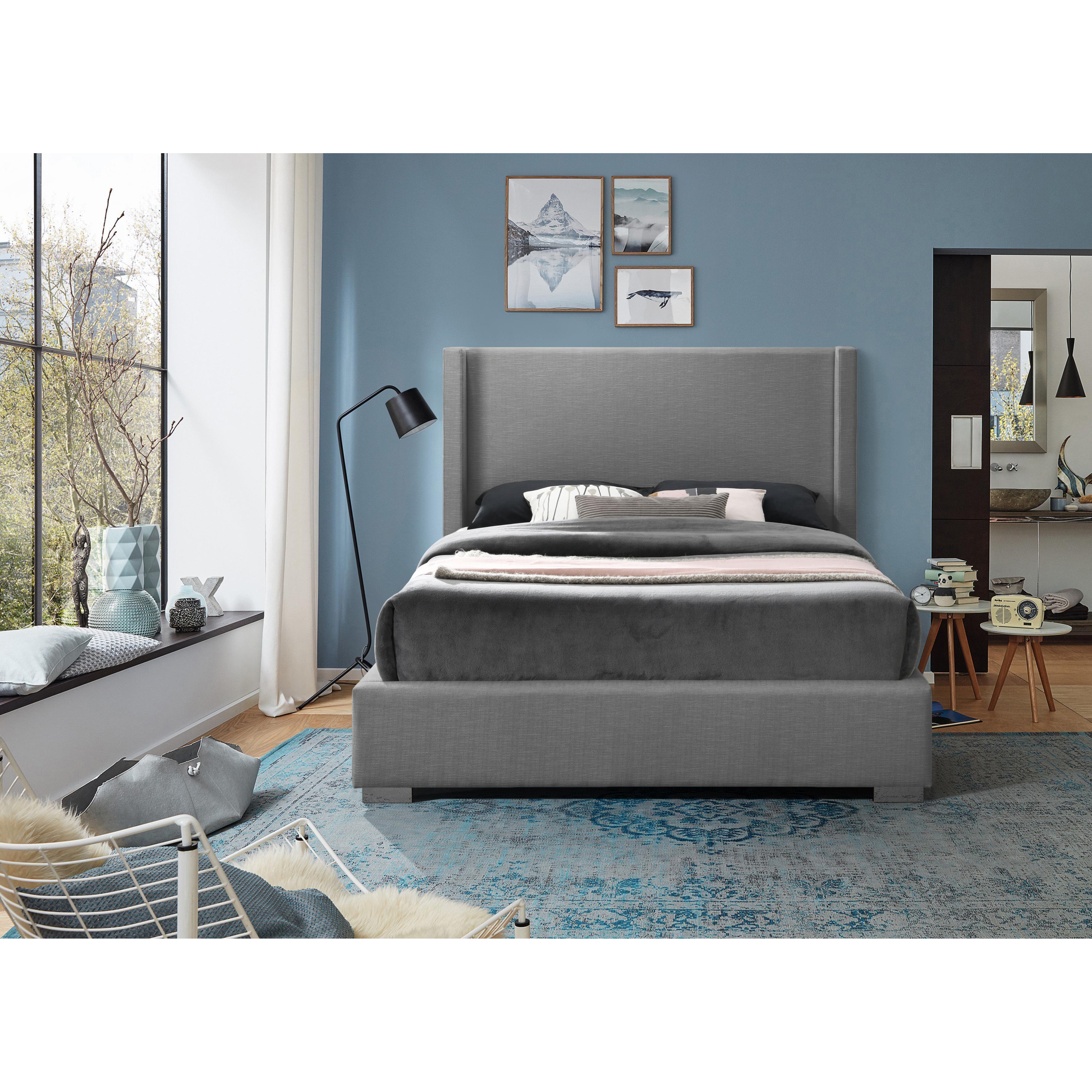 Meridian Royce Grey Linen Textured Fabric King Bed (3 Boxes)