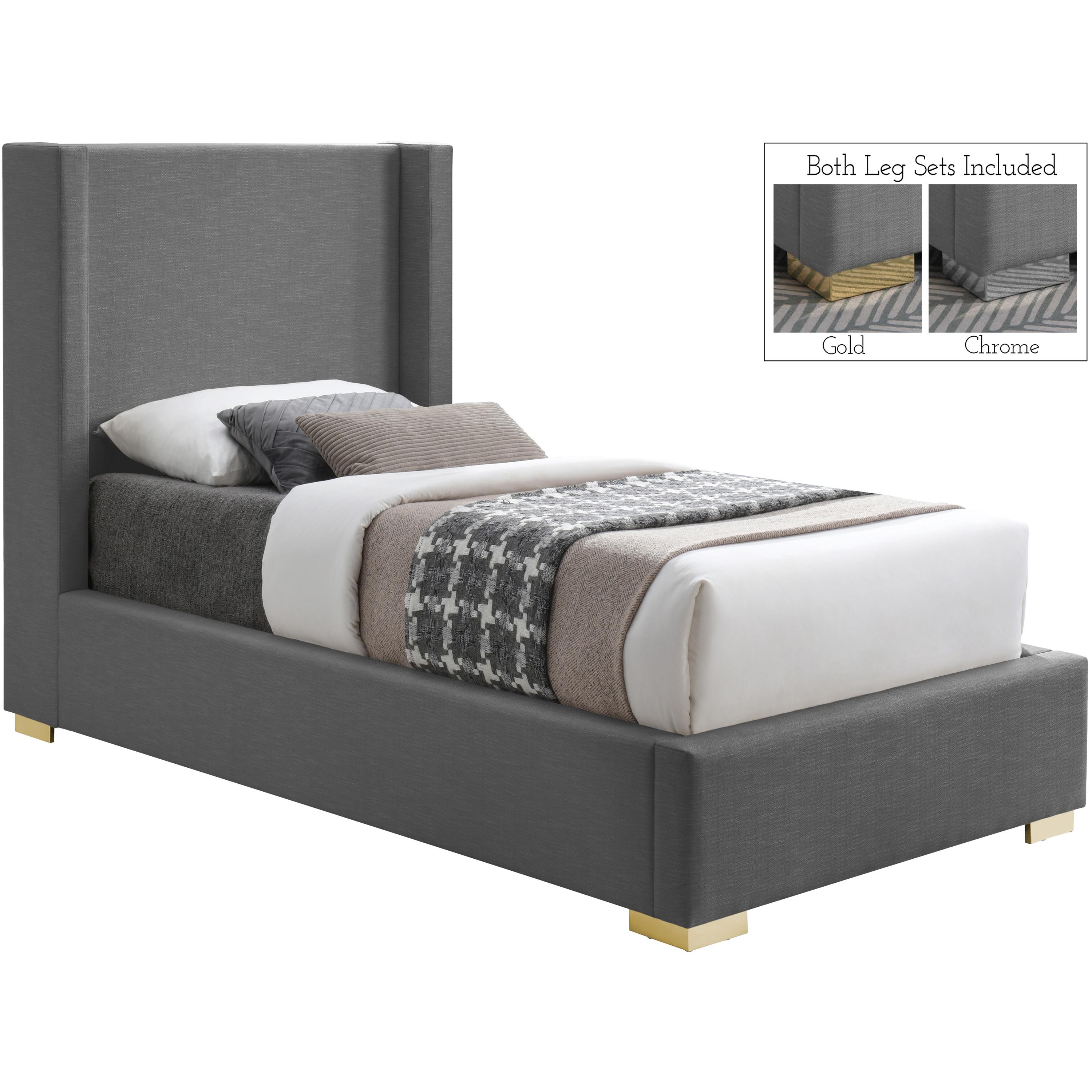 Meridian Royce Grey Linen Textured Fabric Twin Bed (3 Boxes)