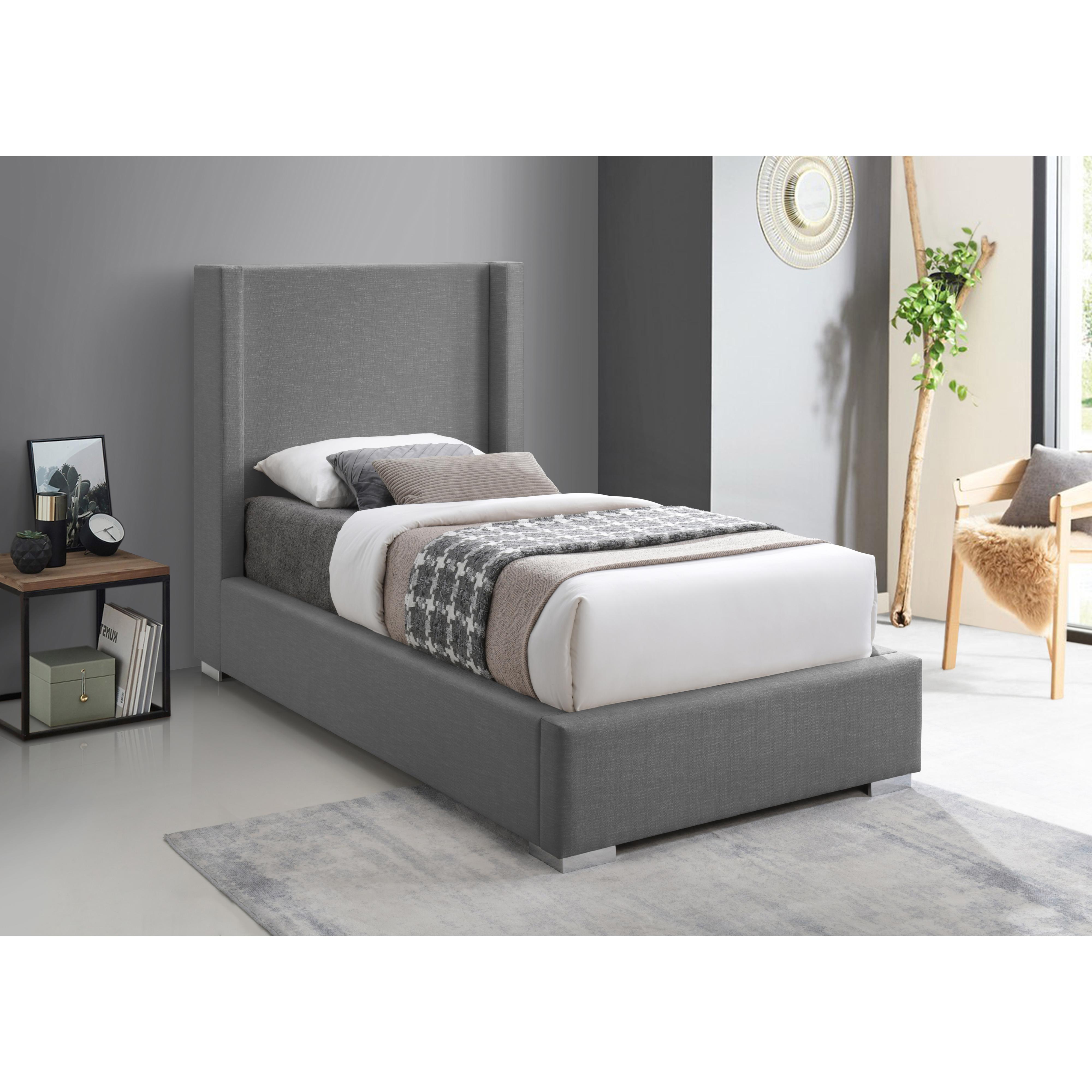 Meridian Royce Grey Linen Textured Fabric Twin Bed (3 Boxes)