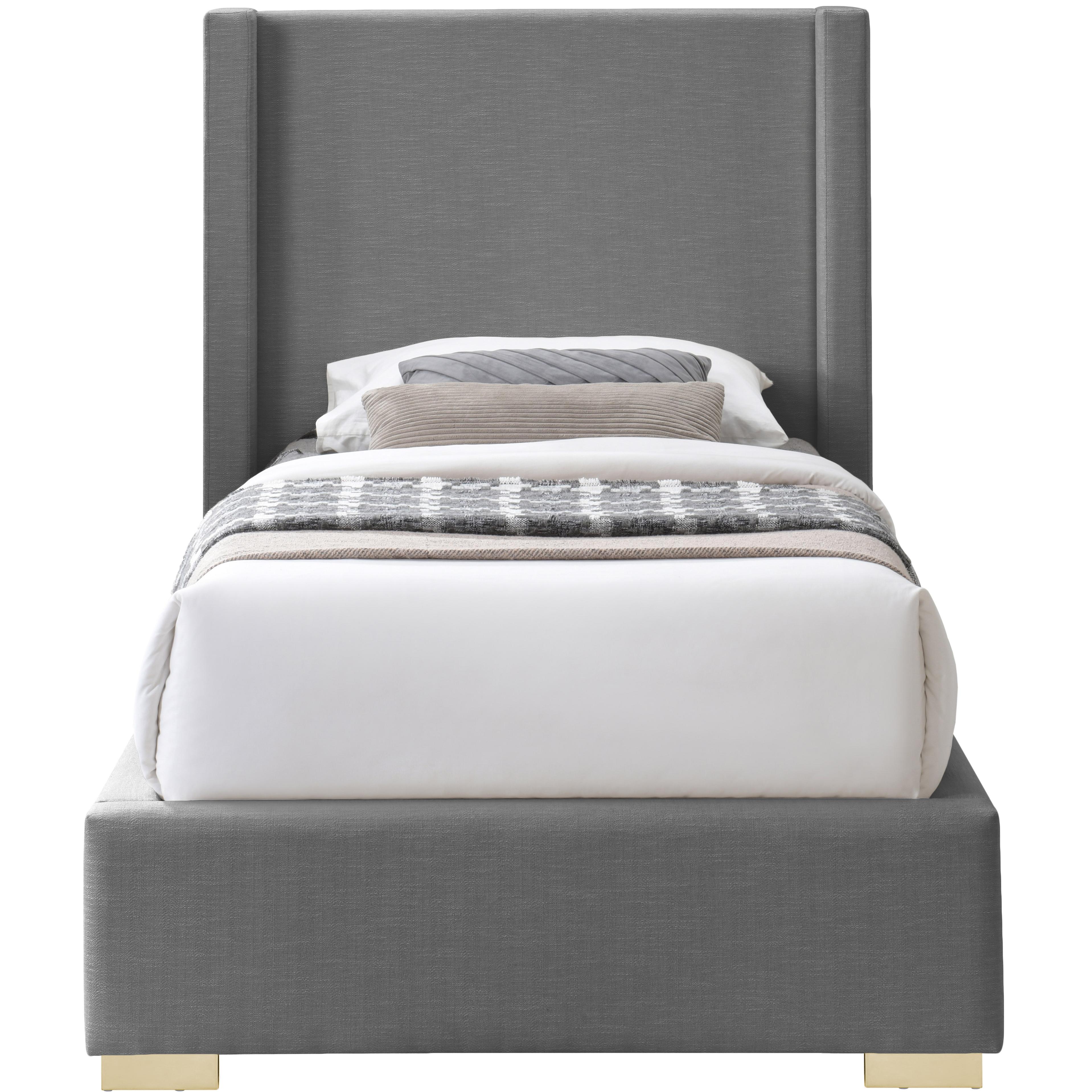 Meridian Royce Grey Linen Textured Fabric Twin Bed (3 Boxes)