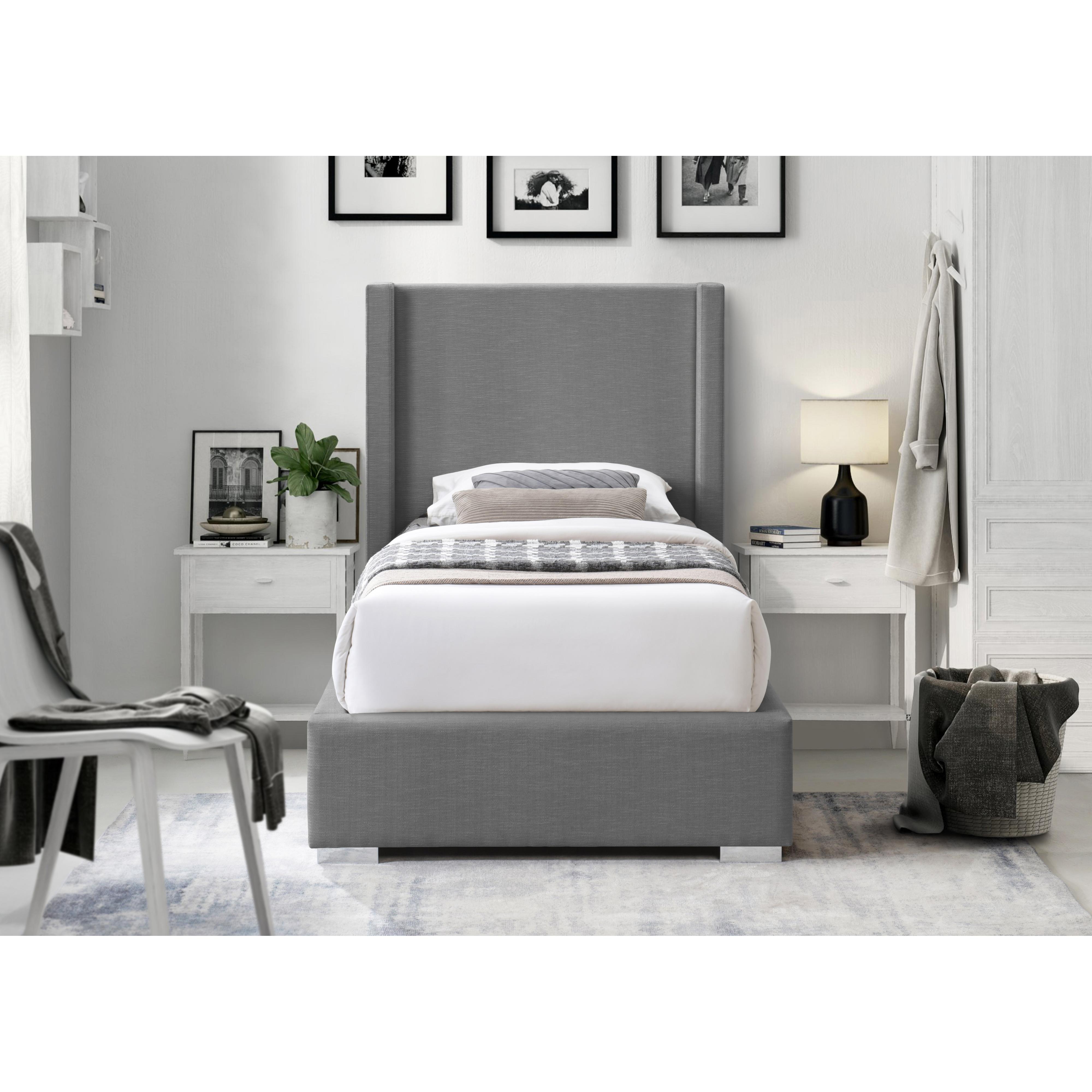 Meridian Royce Grey Linen Textured Fabric Twin Bed (3 Boxes)