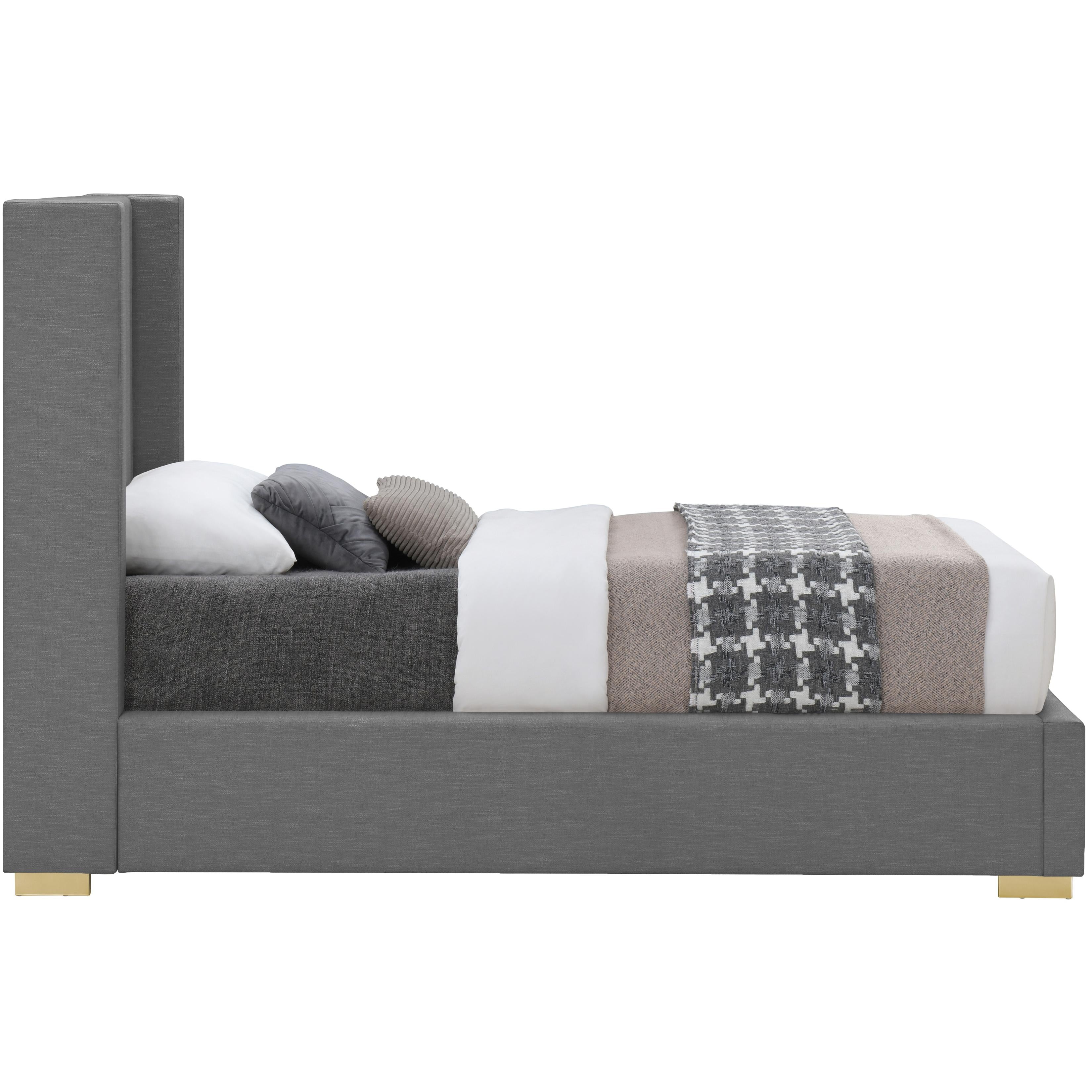 Meridian Royce Grey Linen Textured Fabric Twin Bed (3 Boxes)